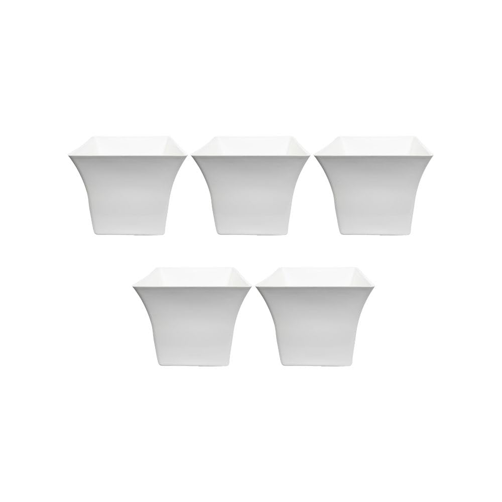 Leafy Tales Green Square Shape Planter| 8 Inch Plastic Pots for Indoor and Outdoor(Se of 5-Green Pots)
