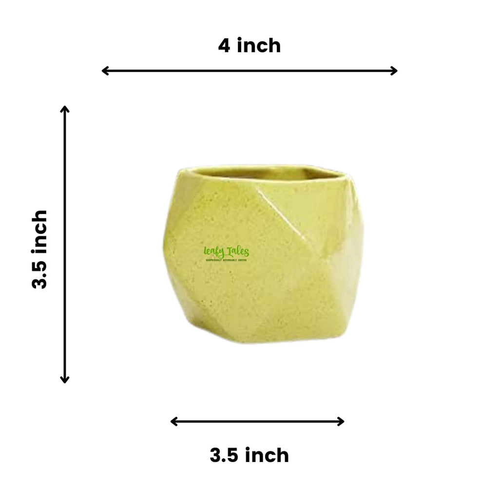 Leafy Tales Polygon Shape Ceramic Pot, Yellow, 1 pc (Polygon Yellow)