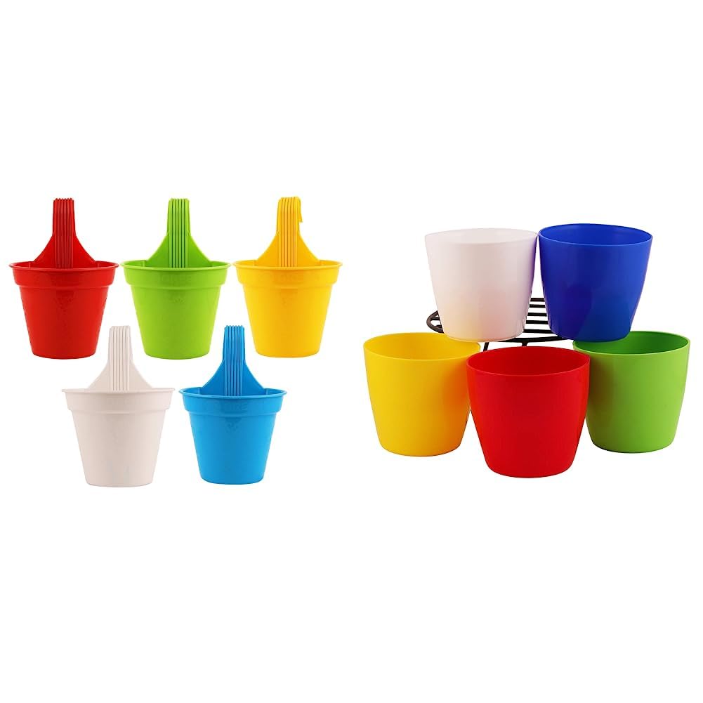 Leafy Tales Plastic Small Hook Hanging Pot, Multicolor 20.5 x 14.5 x 8.5 cm, 5 Pieces (Small Hook - 5) Plastic Pots, Pots for Plants, Gardening (Multicolour, Size: Small, Set of 5)