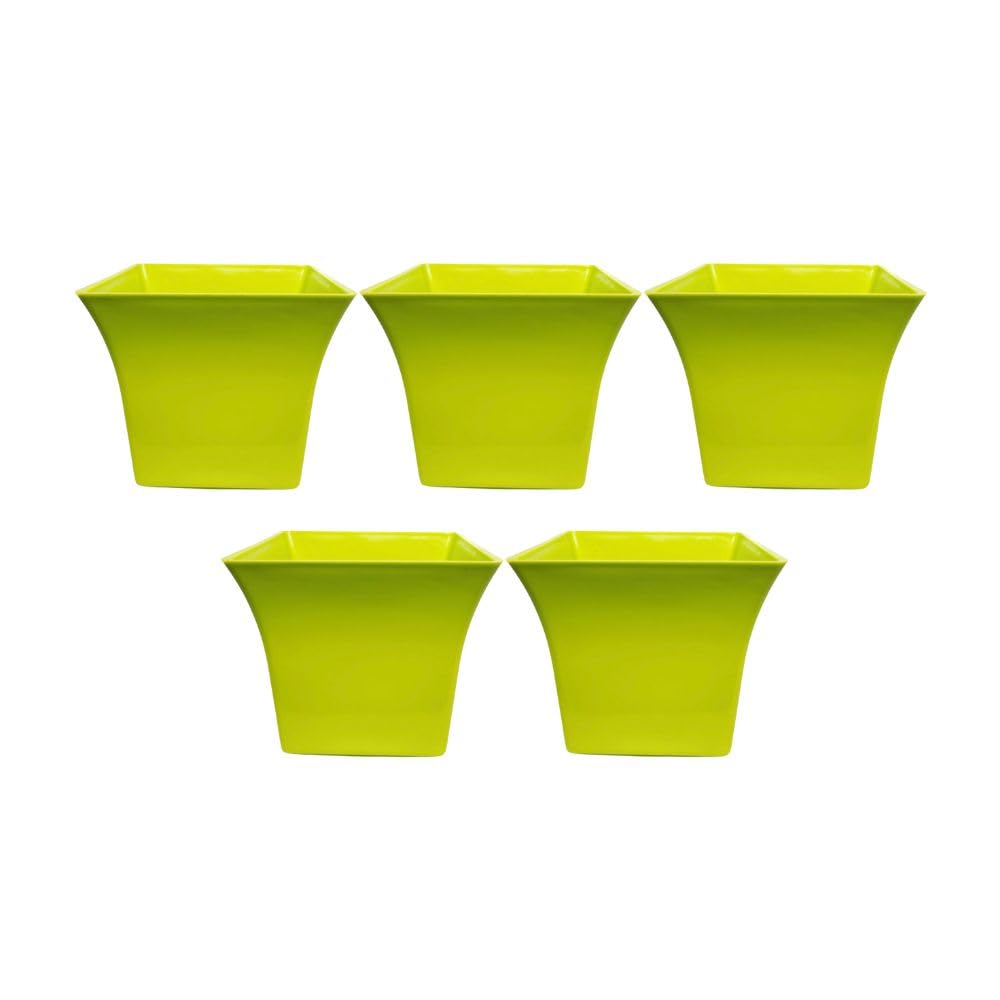 Leafy Tales Green Square Shape Planter| 8 Inch Plastic Pots for Indoor and Outdoor(Se of 5-Green Pots)
