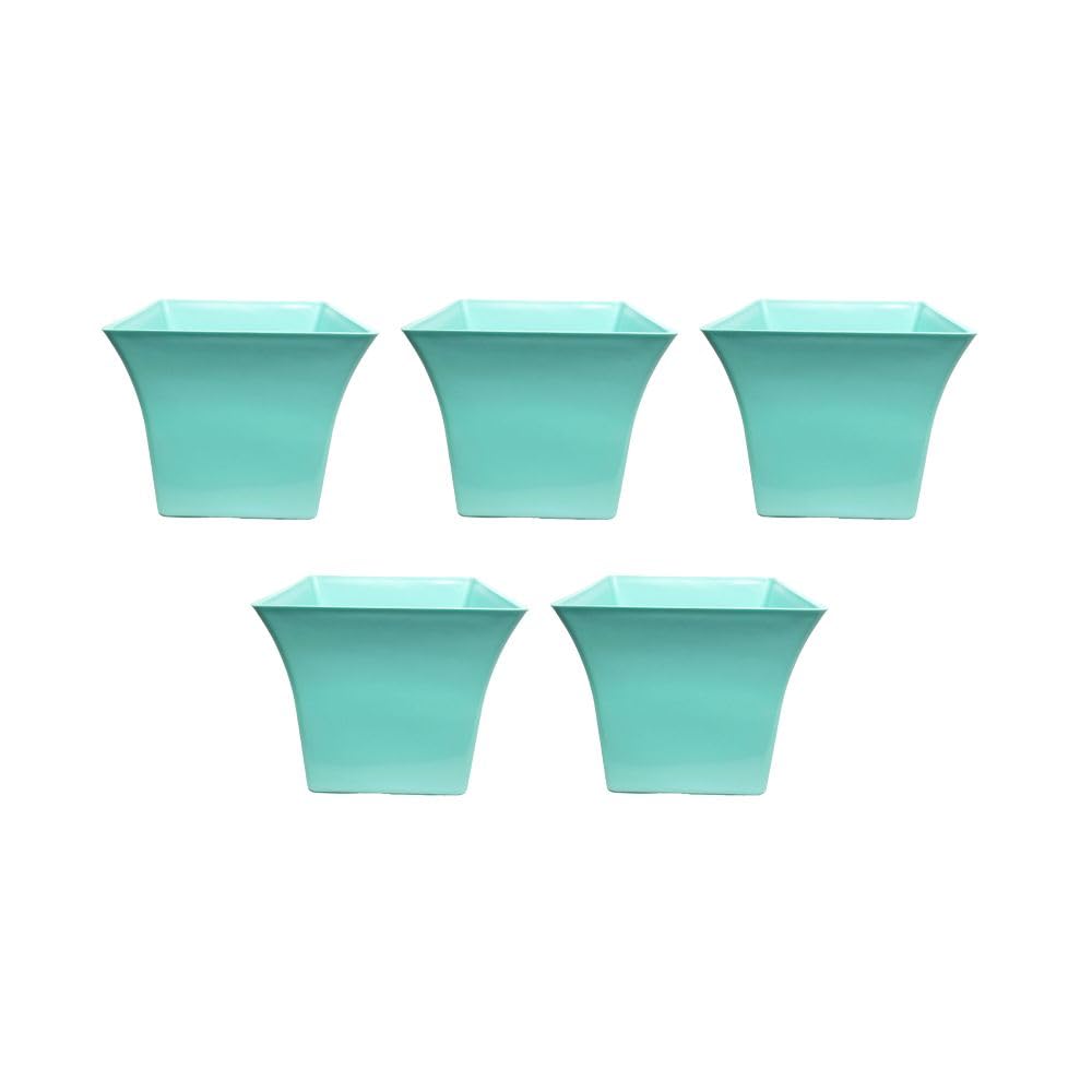 Leafy Tales Green Square Shape Planter| 8 Inch Plastic Pots for Indoor and Outdoor(Se of 5-Green Pots)