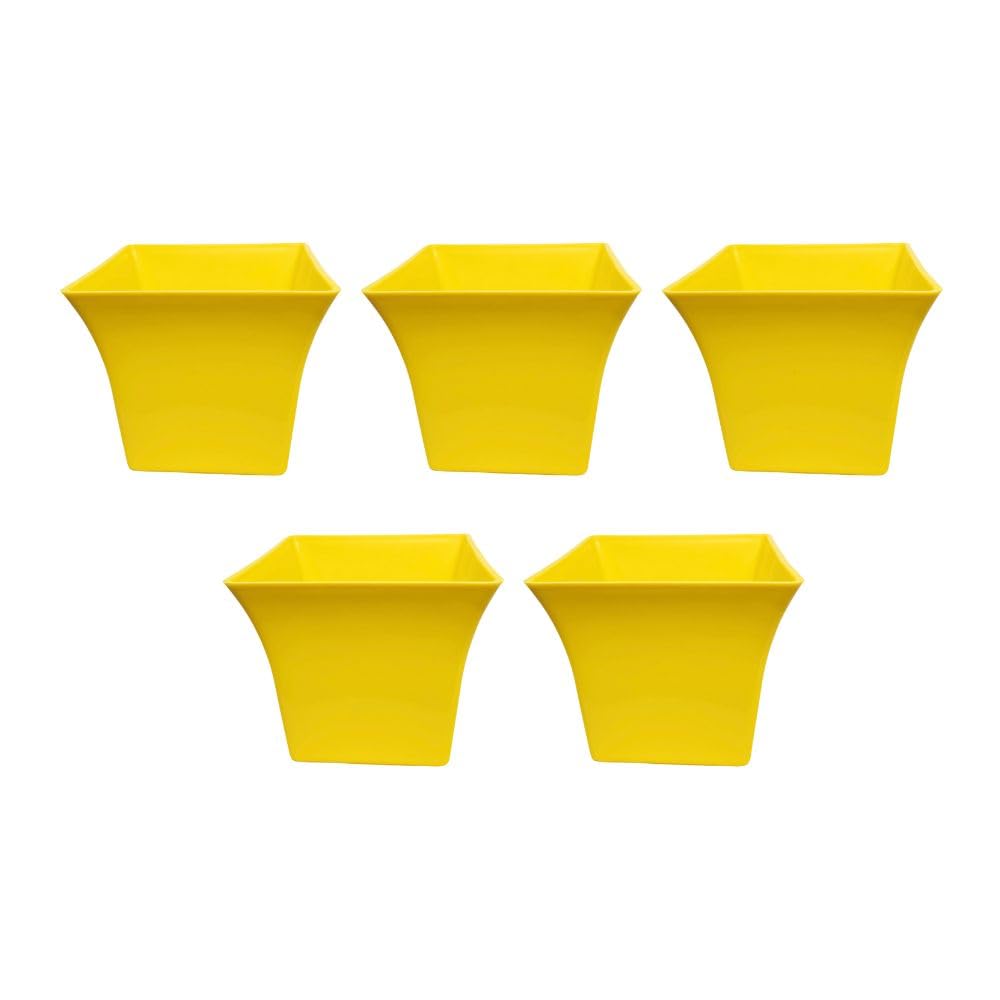 Leafy Tales Green Square Shape Planter| 8 Inch Plastic Pots for Indoor and Outdoor(Se of 5-Green Pots)