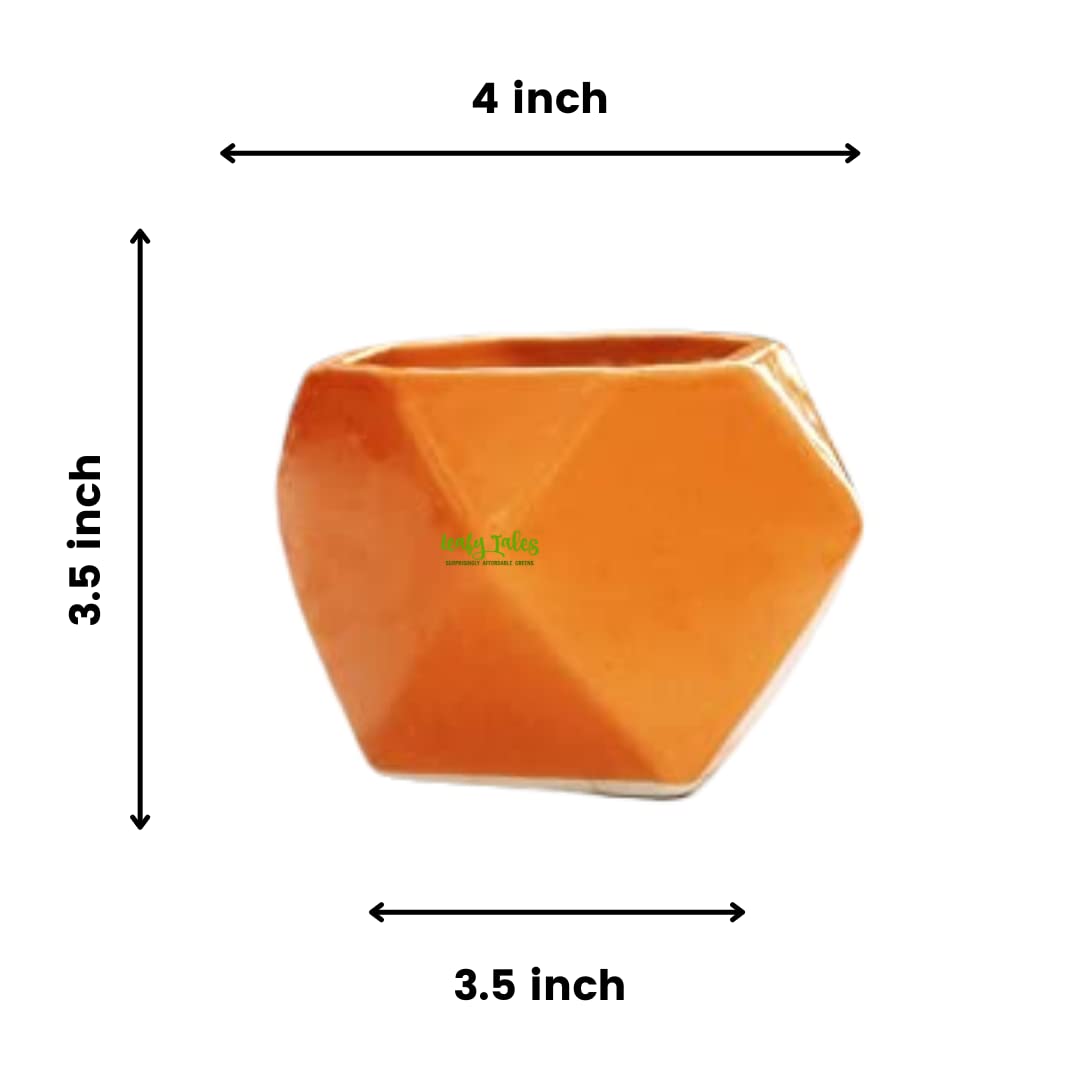 Leafy Tales Polygon Shape Ceramic Pot, Orange, 1 pc (Polygon Orange)