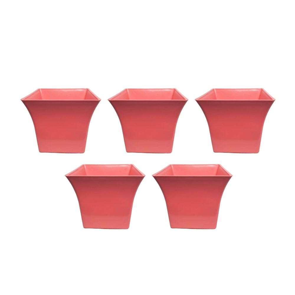 Leafy Tales White Square Shape Planter| 8 Inch Plastic Pots for Indoor and Outdoor(Se of 5-White Pots)