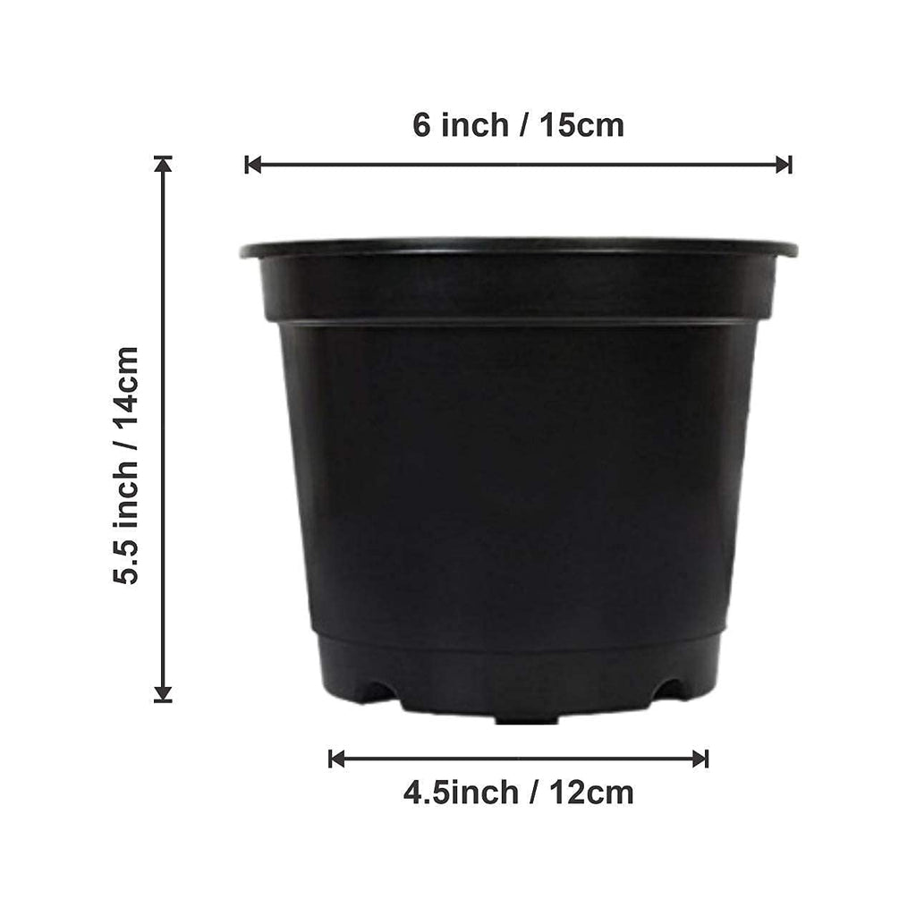 Leafy Tales UV Plastic Round Pots for Plants (6 Inches, Black, Pack of 20) | Lightweight Indoor Outdoor Garden & Balcony Planters
