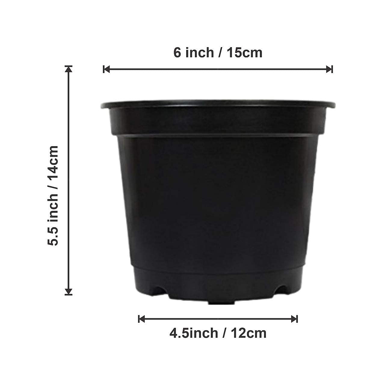 Leafy Tales UV Plastic Round Pots for Plants (6 Inches, Black, Pack of 20) | Lightweight Indoor Outdoor Garden & Balcony Planters