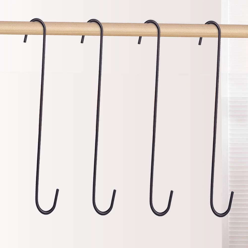 Leafy Tales 10-Inch Heavy Duty Metal S Hooks (Pack of 6) - Large Black S-Shaped Hanging Hooks for Plant Baskets, Bird Feeders, Pots & Pans | Rust-Proof Iron Utility Hooks for Home & Garden