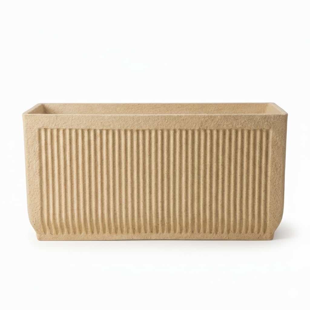 Leafy Tales Modern Rectangular Window Planter 24 Inch - Fluted Decorative Succulent Pot with Textured Stone Finish, Indoor/Outdoor Flower Box for Windowsill, Balcony, and Office Desk Decor