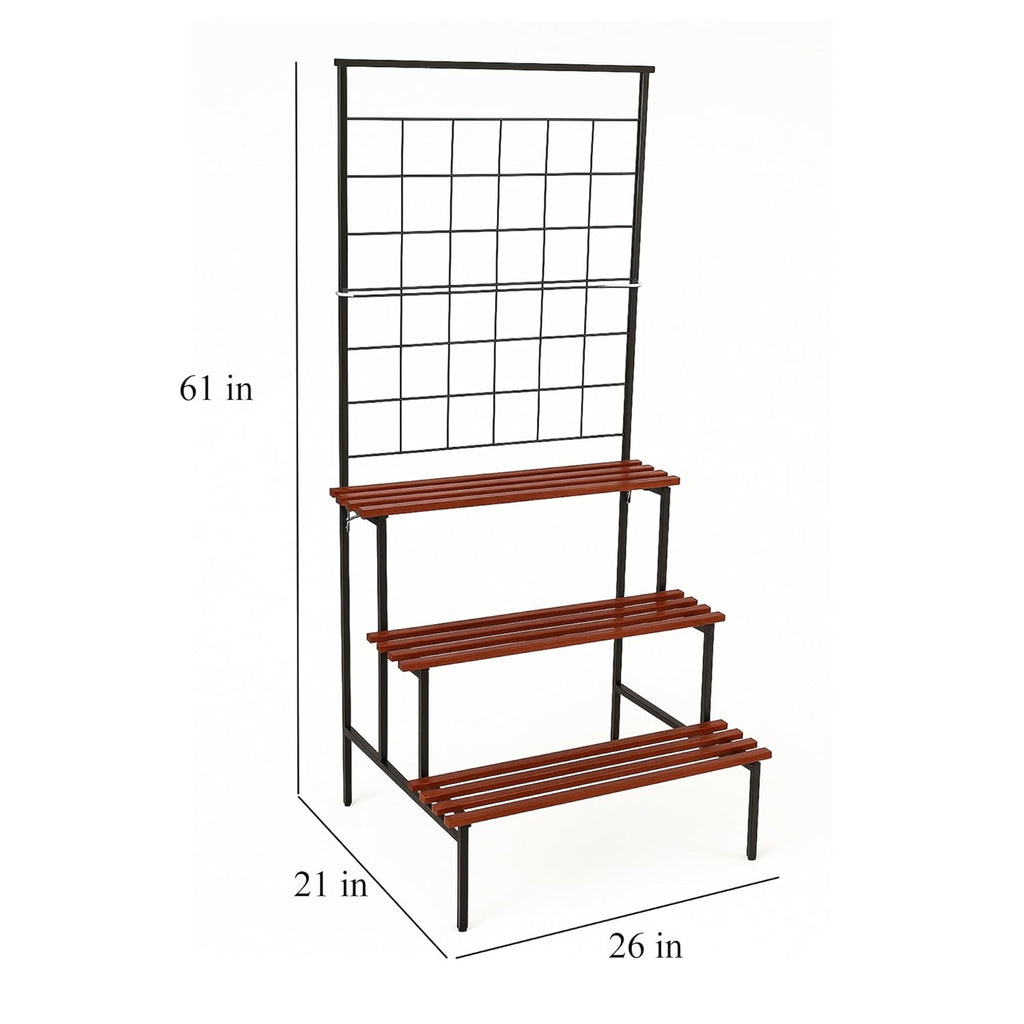 Leafy Tales Bloom 4-Tier Plant Stand with Premium Wooden Finish, Large Indoor & Outdoor Metal Planter for Living Room, Balcony & Patio, Flower Pot Display Shelf, Home Décor