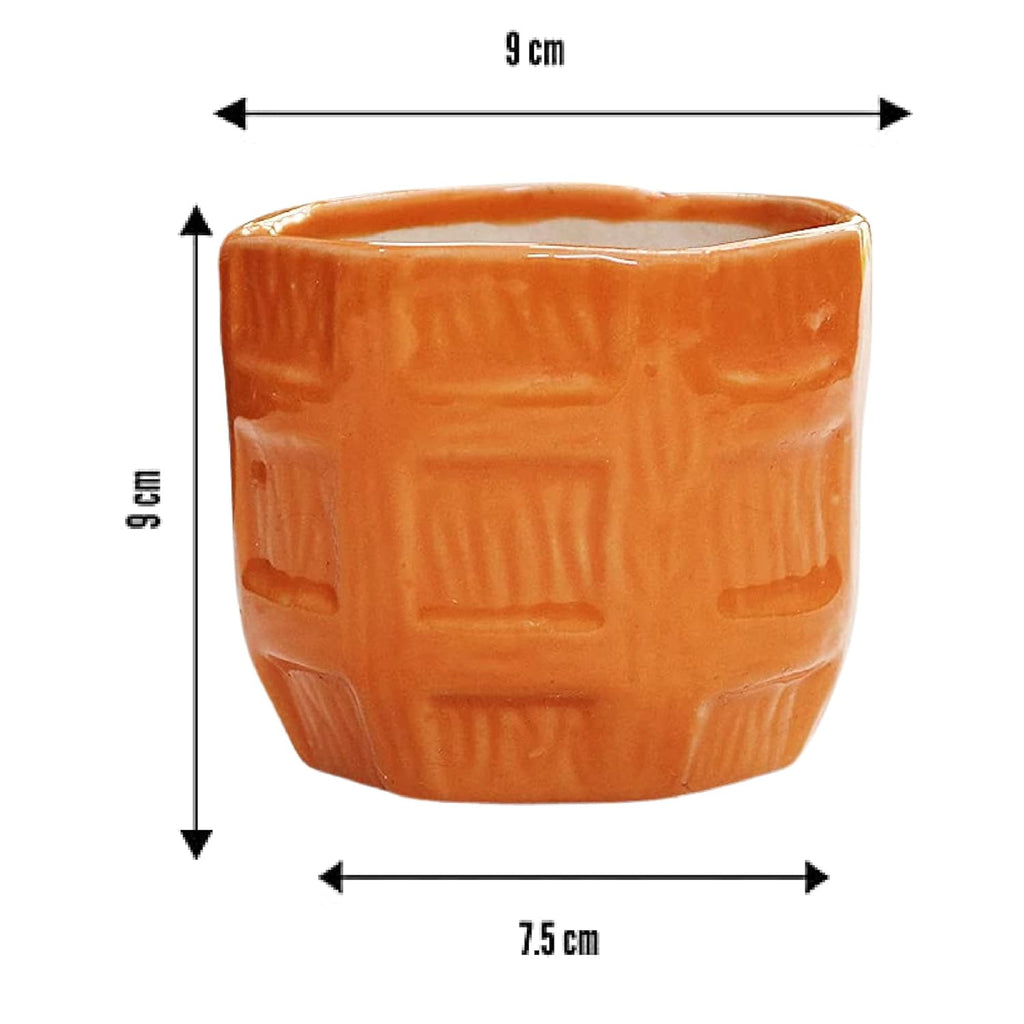Leafy Tales Barrel Textured Ceramic Pot Planter for Home Garden Decor Office Decor, Orange, 1pc