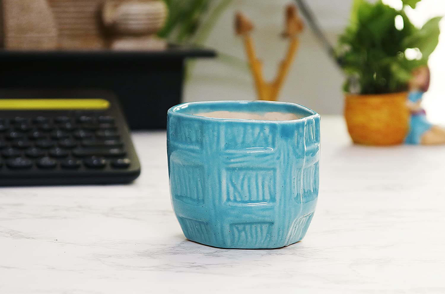 Leafy Tales Mystic Shape Ceramic Pot, Orange,1 pc