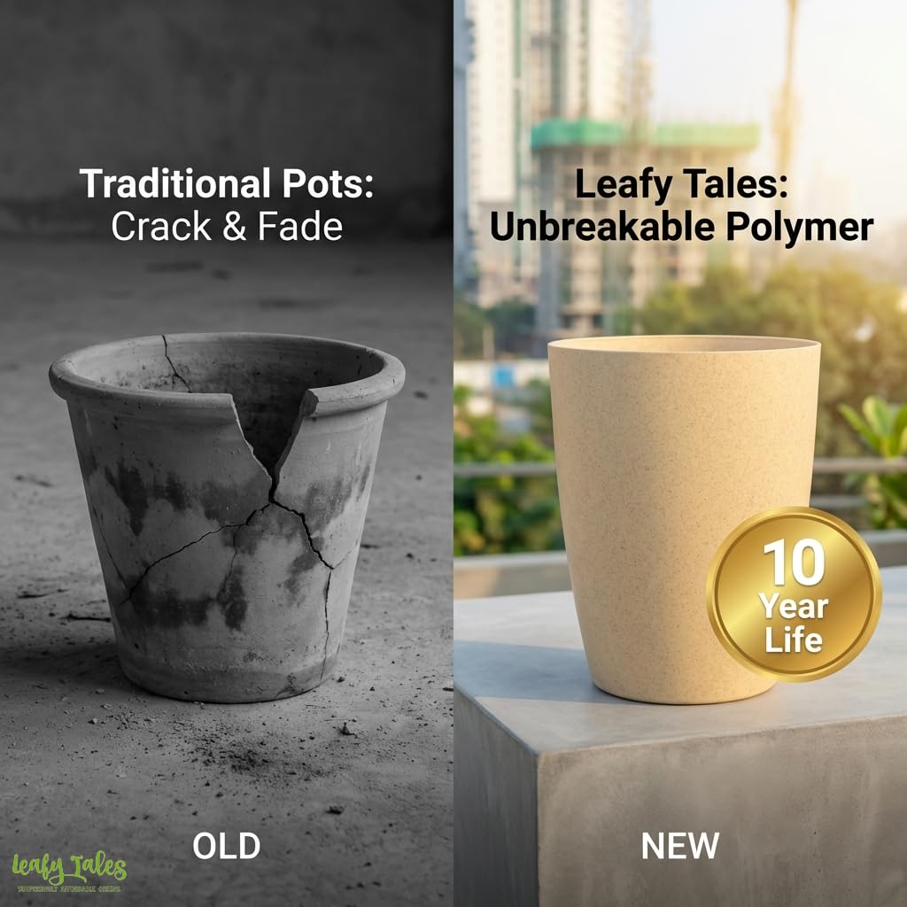Leafy Tales Modern Round Tower Planter for Home Décor 12 INCH, Highly Durable,Lightweight Indoor Outdoor Planter, Flower Pot Gamla, Pot for Balcony Garden, Vegetables, Flowers & Greenery