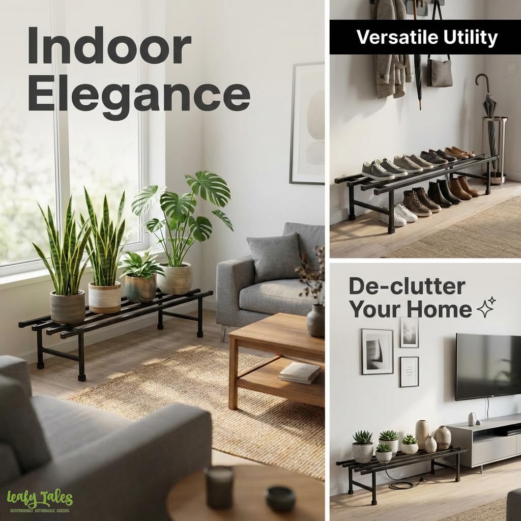 Leafy Tales Heavy-Duty Metal Plant Stand Set of 2– Durable Iron Pot Stand for Indoor and Outdoor Use – Rust-Proof Garden Shelf (Black, 76cm x 24cm x 18cm)