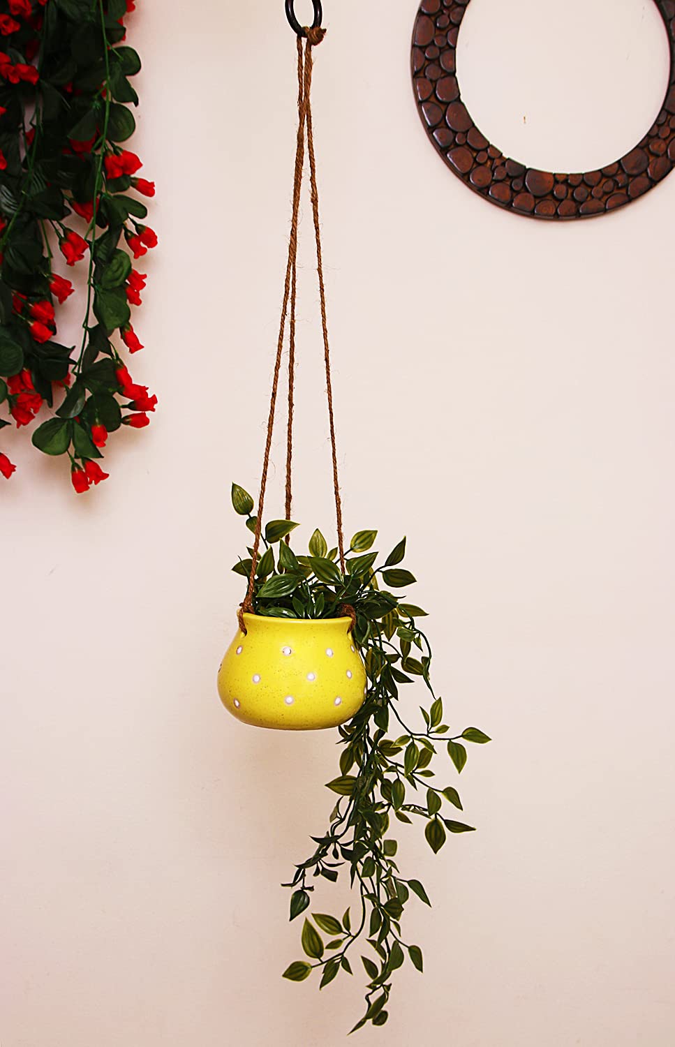 Leafy Tales Hanging Matki Shape Ceramic Pot Set of 4, Pot Only, (Matki Set of 4)