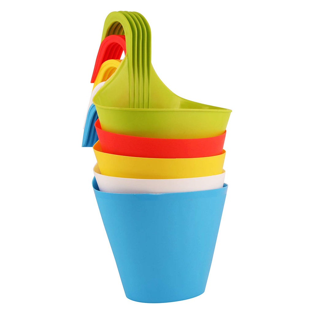 Leafy Tales Plastic Hook Hanging Pots (Set of 1, Blue) - 28 x 12 x 22 cm Durable Railing Planters - Detachable Hook Flower Pots for Balcony, Indoor, Outdoor Garden & Window Grills
