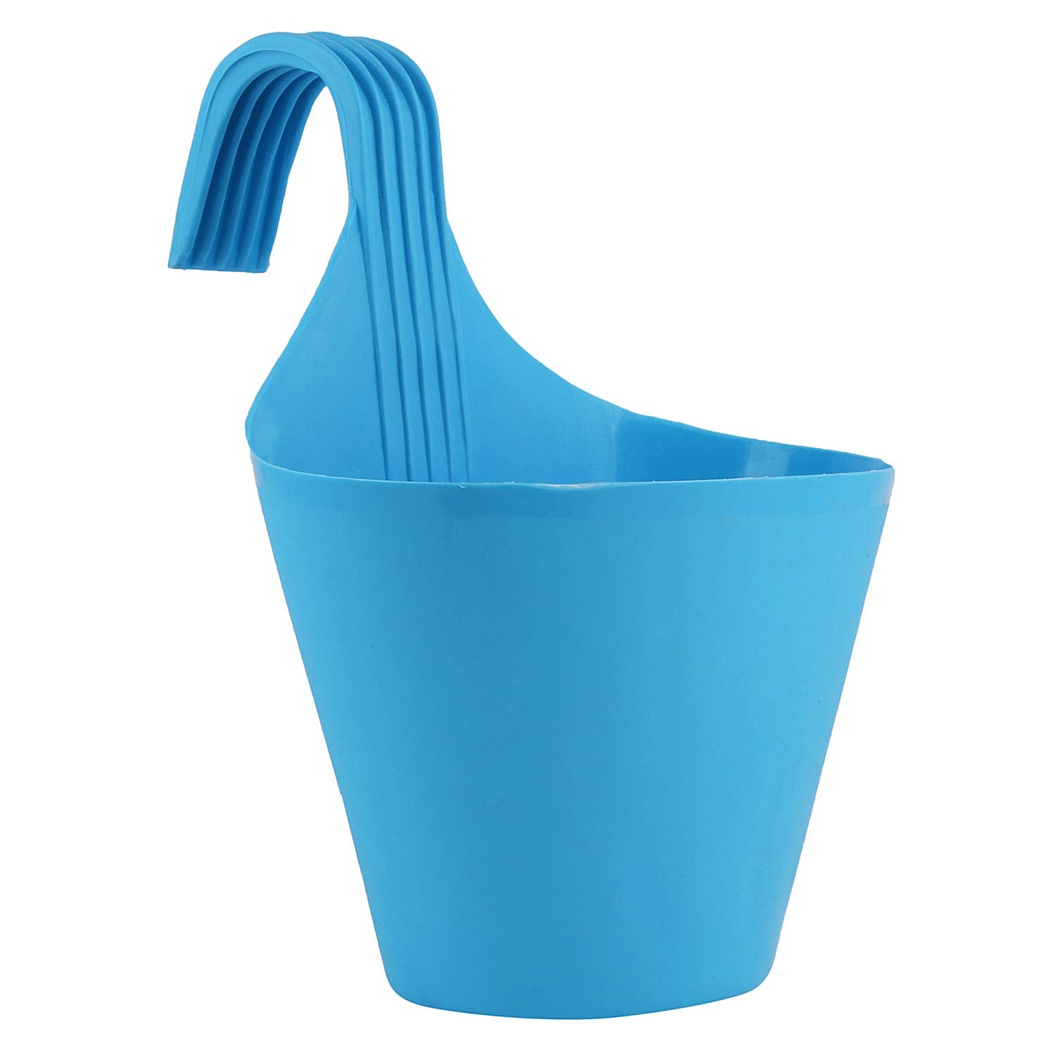 Leafy Tales Plastic Hook Hanging Pots (Set of 1, Blue) - 28 x 12 x 22 cm Durable Railing Planters - Detachable Hook Flower Pots for Balcony, Indoor, Outdoor Garden & Window Grills