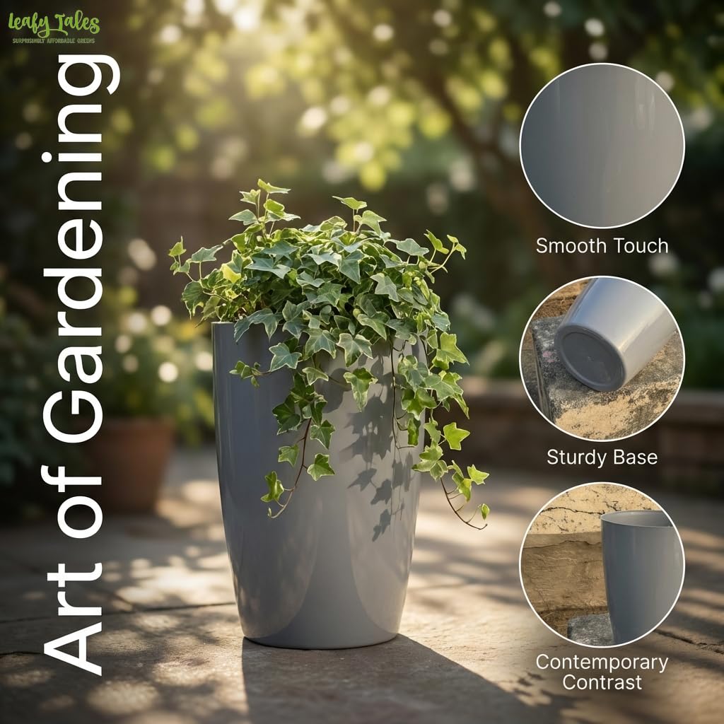 Leafy Tales Modern Round Tower Planter for Home Décor 14 INCH, Highly Durable,Lightweight Indoor Outdoor Planter, Flower Pot Gamla, Pot for Balcony Garden, Vegetables, Flowers & Greenery