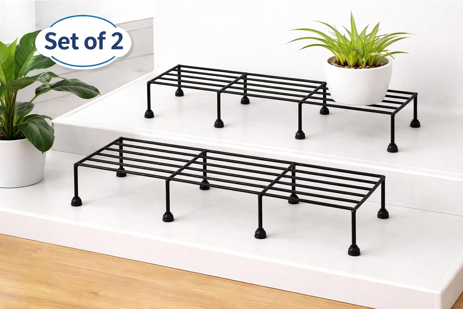 Leafy Tales 24-Inch Plant Stand for Outdoor Balcony | Black, (Set of 2) 120 KG Load Capacity, Anti-Rust Metal with Non-Bendable Legs | Ideal for Plant Stands for Outdoor, Indoor Living Room, Flower Pot Stand for Balcony, Planters for Home Decor