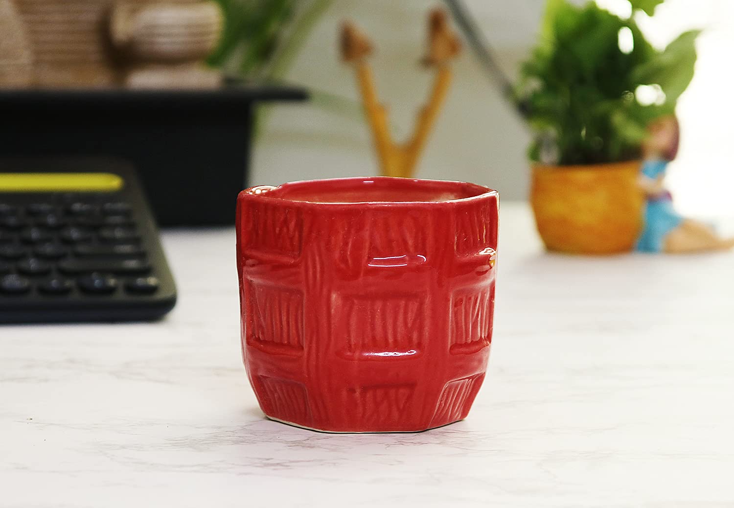 Leafy Tales Barrel Ceramic Pot Planter, Home Garden Decor 1pc (Barrel Aqua)
