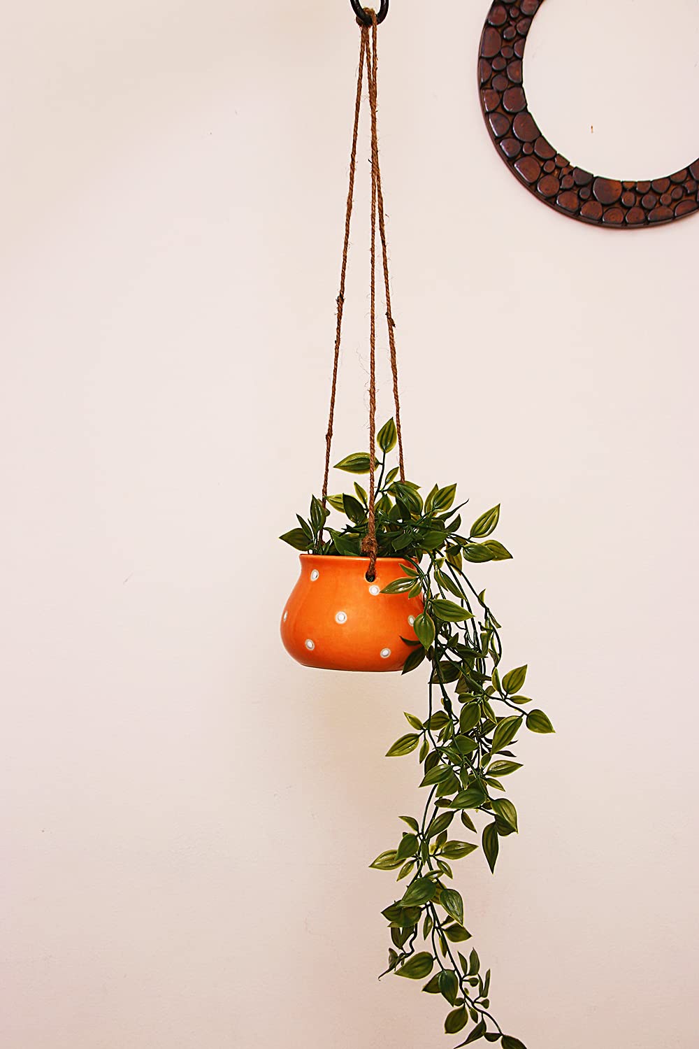 Leafy Tales Hanging Matki Shape Ceramic Pot Set of 2, Pot Only, Multicolor