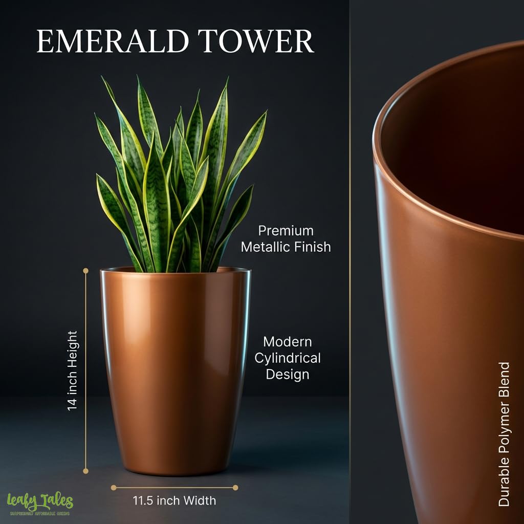 Leafy Tales Modern Round Tower Planter for Home Décor 14 INCH, Highly Durable,Lightweight Indoor Outdoor Planter, Flower Pot Gamla, Pot for Balcony Garden, Vegetables, Flowers & Greenery