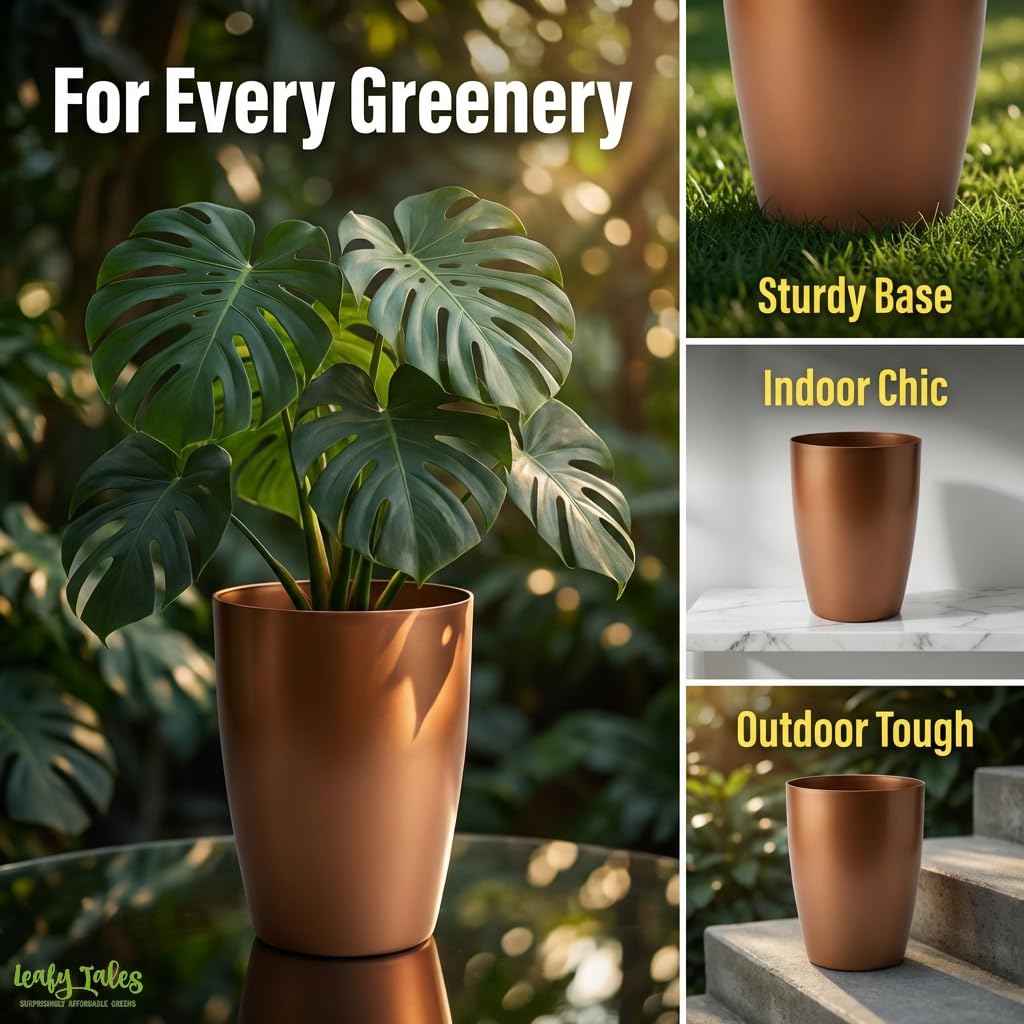Leafy Tales Modern Round Tower Planter for Home Décor 12 INCH, Highly Durable,Lightweight Indoor Outdoor Planter, Flower Pot Gamla, Pot for Balcony Garden, Vegetables, Flowers & Greenery