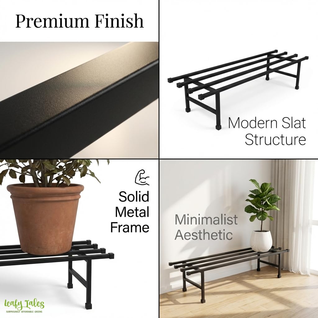 Leafy Tales Heavy-Duty Metal Plant Stand Set of 1– Durable Iron Pot Stand for Indoor and Outdoor Use – Rust-Proof Garden Shelf (Black, 76cm x 24cm x 18cm)