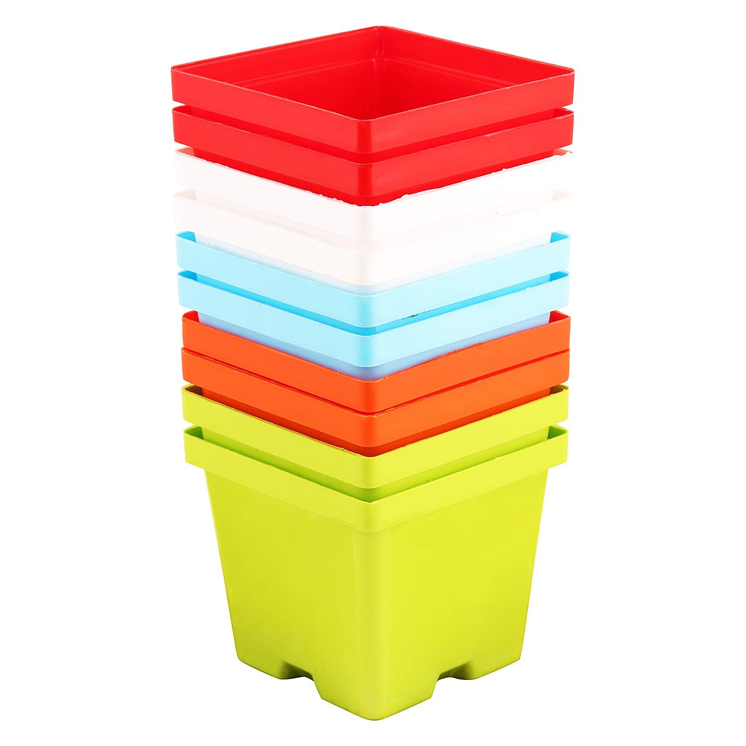 Leafy Tales Plastic Square Pots, Multicolor 9.5 x 10.5 x 8 cm 5 Piece, Small