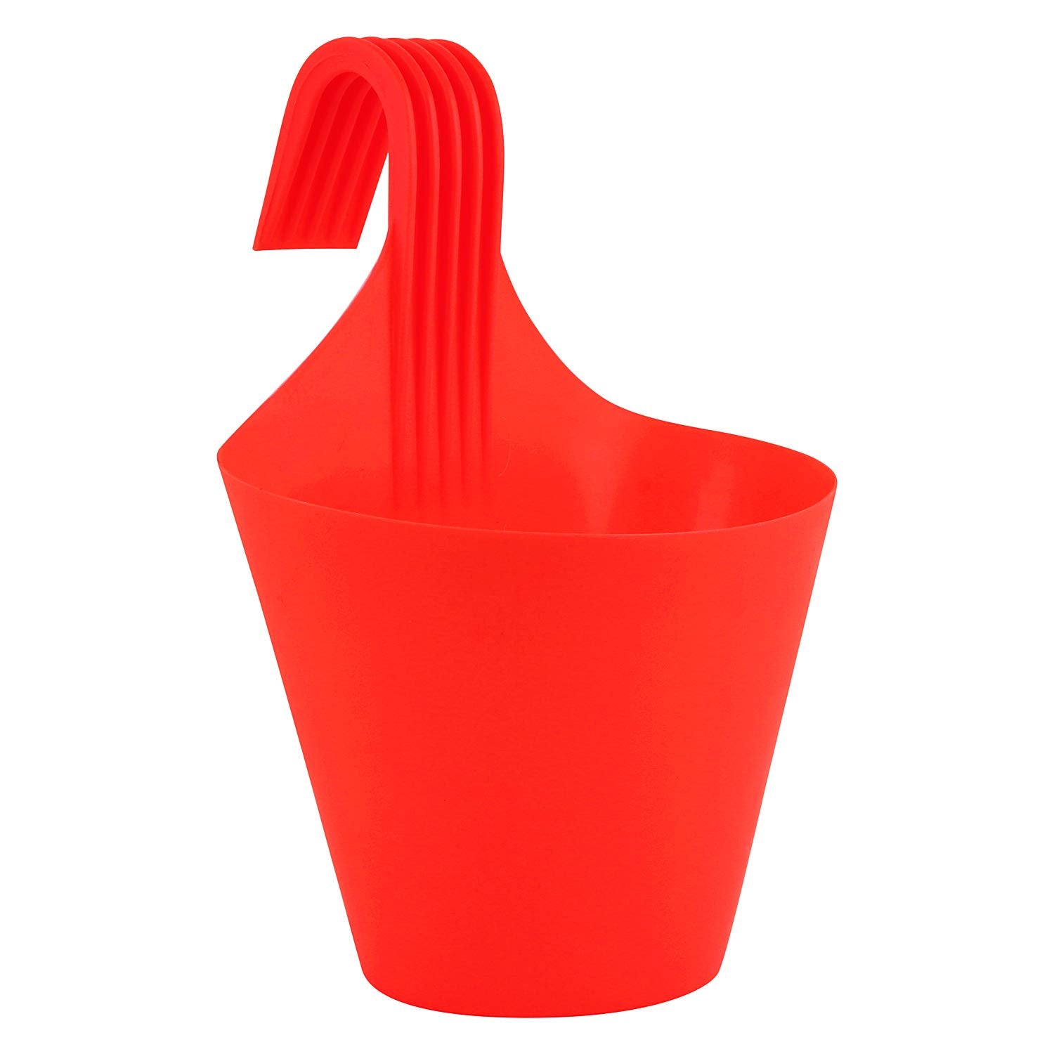 Leafy Tales Plastic Hook Hanging Pots (Set of 1, Red) - 28 x 12 x 22 cm Durable Railing Planters - Detachable Hook Flower Pots for Balcony, Indoor, Outdoor Garden & Window Grills