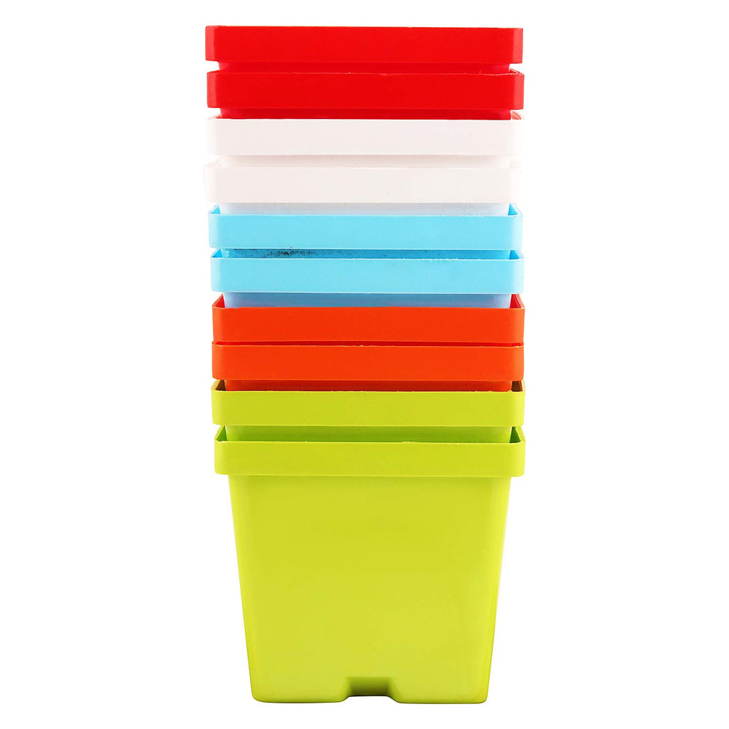 Leafy Tales Plastic Square Pots, Multicolor 9.5 x 10.5 x 8 cm 5 Piece, Small