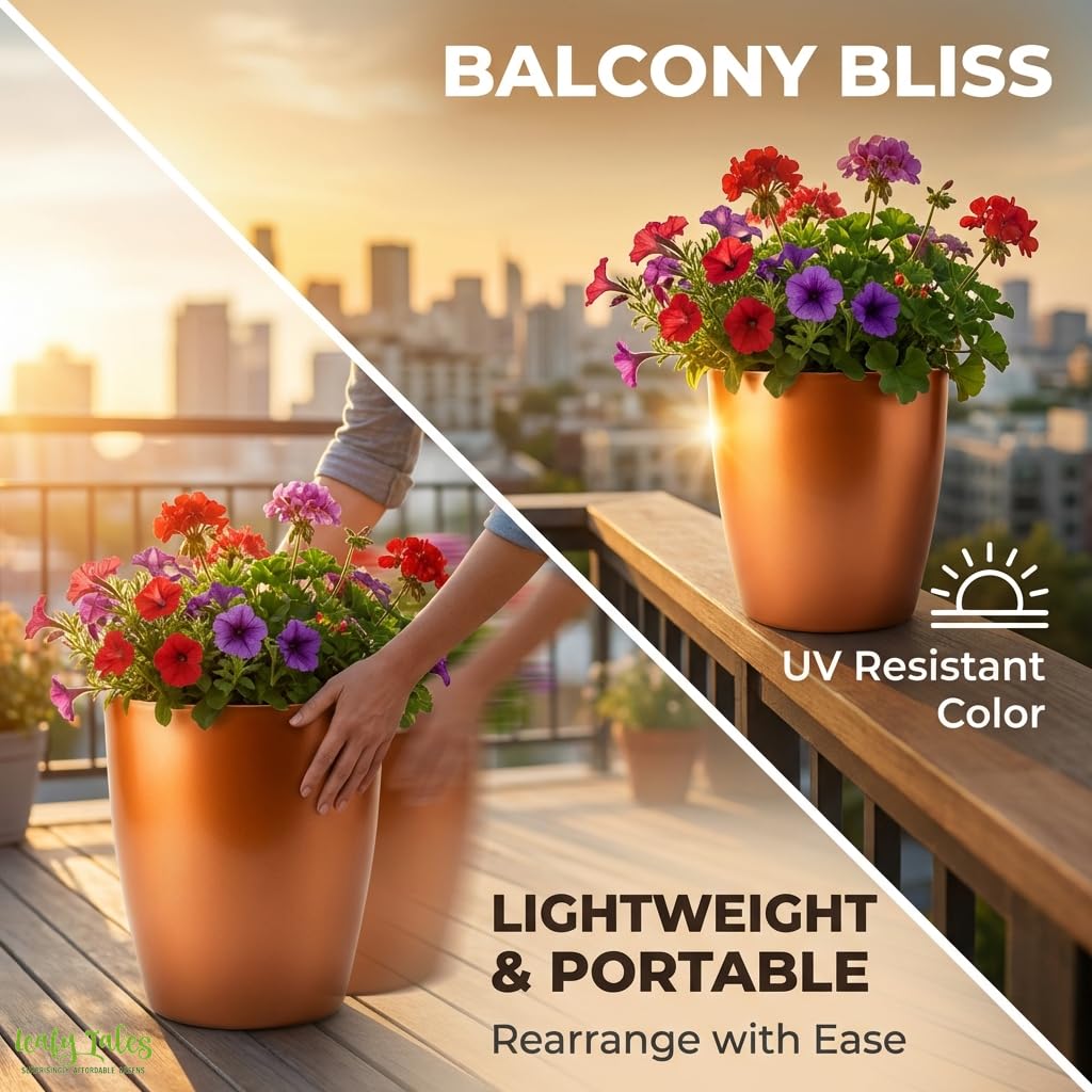 Leafy Tales Modern Round Tower Planter for Home Décor 12 INCH, Highly Durable,Lightweight Indoor Outdoor Planter, Flower Pot Gamla, Pot for Balcony Garden, Vegetables, Flowers & Greenery