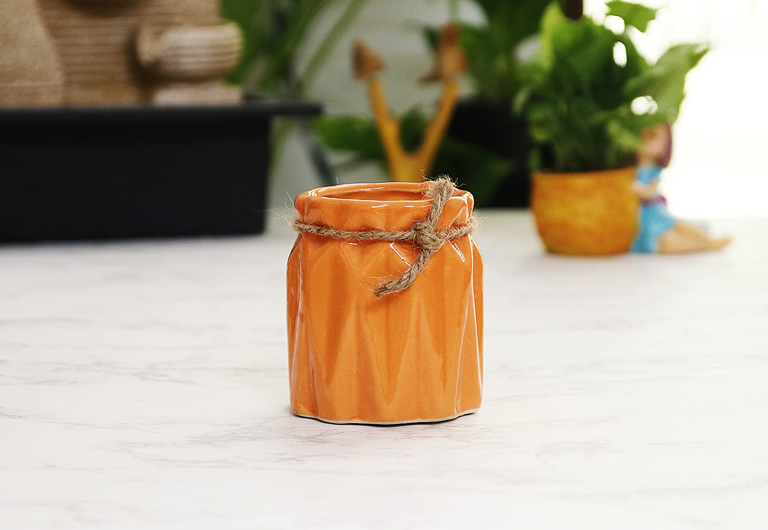 Leafy Tales Barrel Ceramic Pot Planter, Home Garden Decor 1pc (Barrel Aqua)