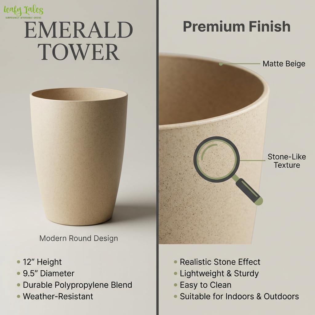 Leafy Tales Modern Round Tower Planter for Home Décor 12 INCH, Highly Durable,Lightweight Indoor Outdoor Planter, Flower Pot Gamla, Pot for Balcony Garden, Vegetables, Flowers & Greenery