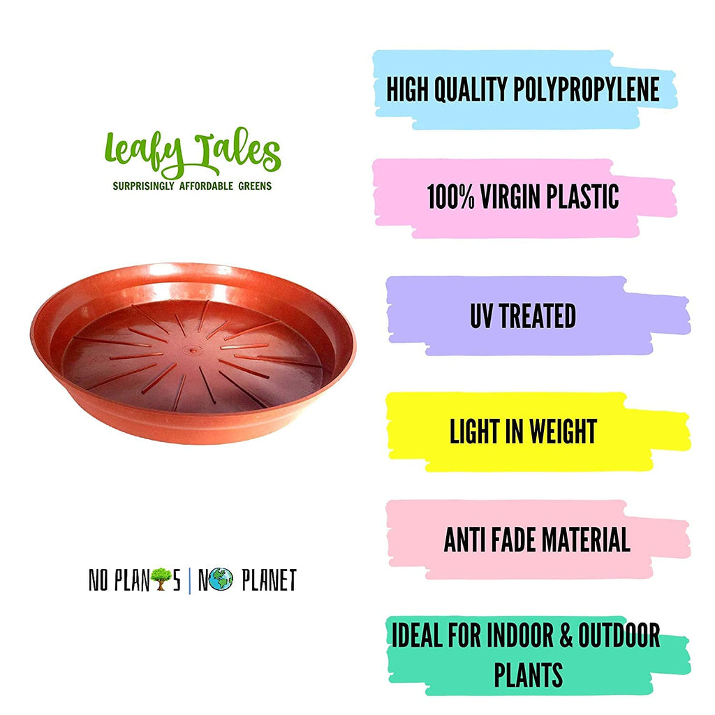 Leafy Tales Planter Bottom Plate/ Gamla Dripping Tray, Terracotta Color Plastic pots | (10-inch, Brown, Pack of 5)