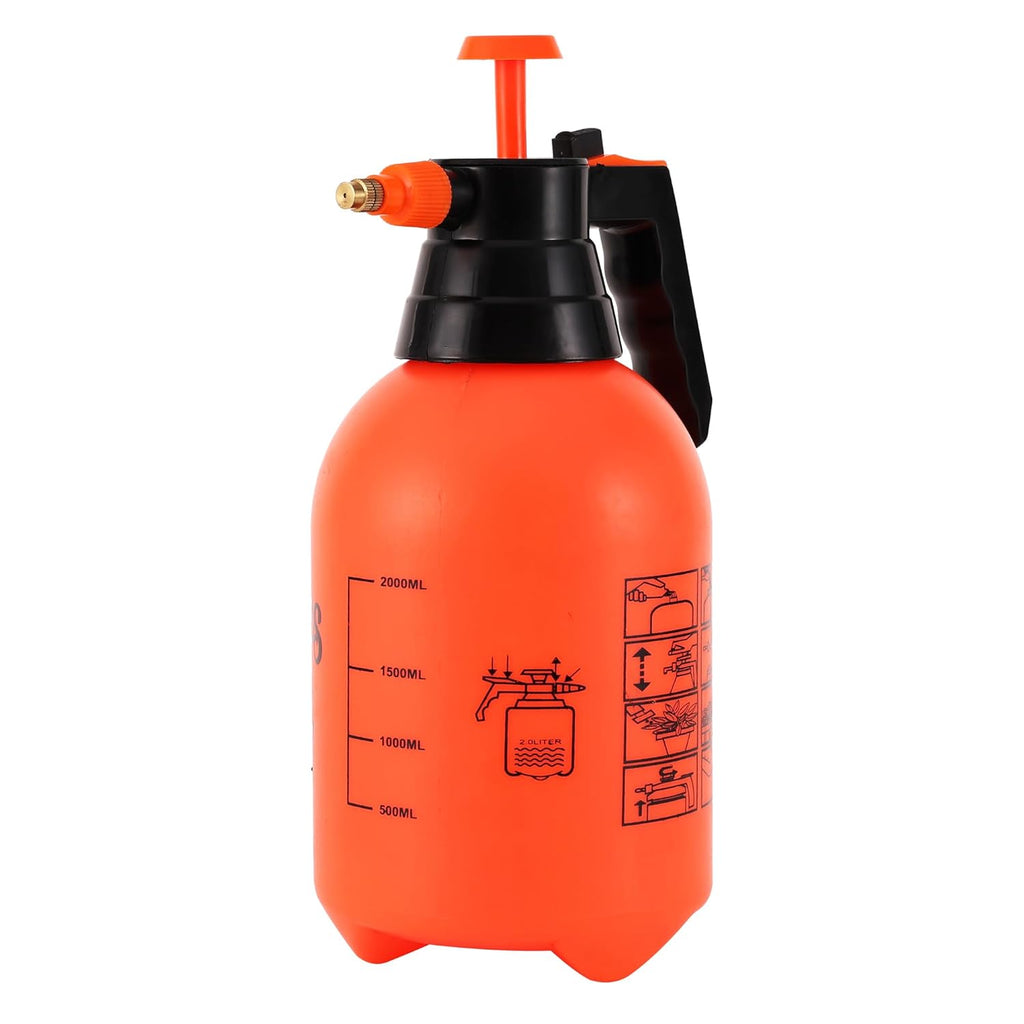Leafy Tales 2L Manual Pressure Spray Pump (Orange) | Multipurpose Water Spray Bottle with Adjustable Nozzle | for Car & Bike Washing & Plant Watering