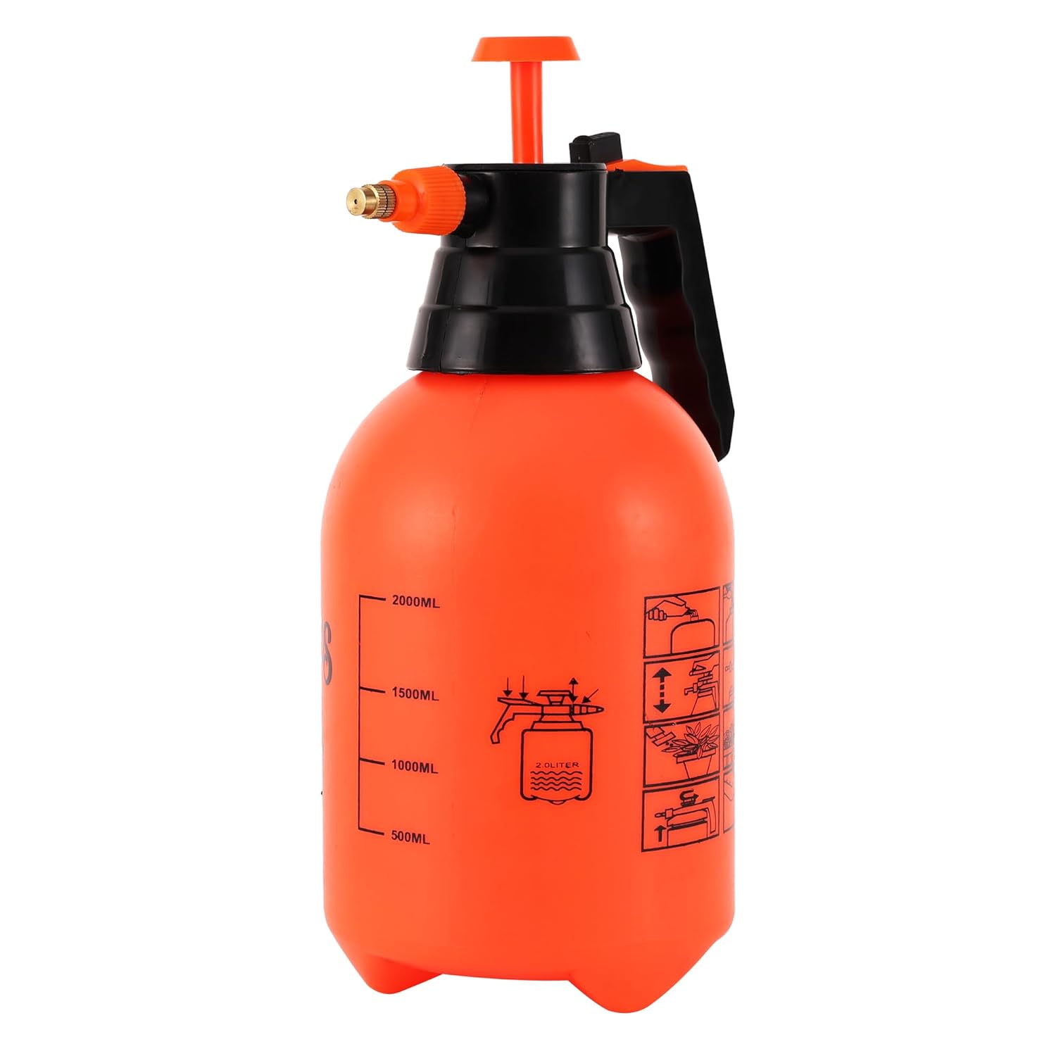 Leafy Tales 2L Manual Pressure Spray Pump (Orange) | Multipurpose Water Spray Bottle with Adjustable Nozzle | for Car & Bike Washing & Plant Watering