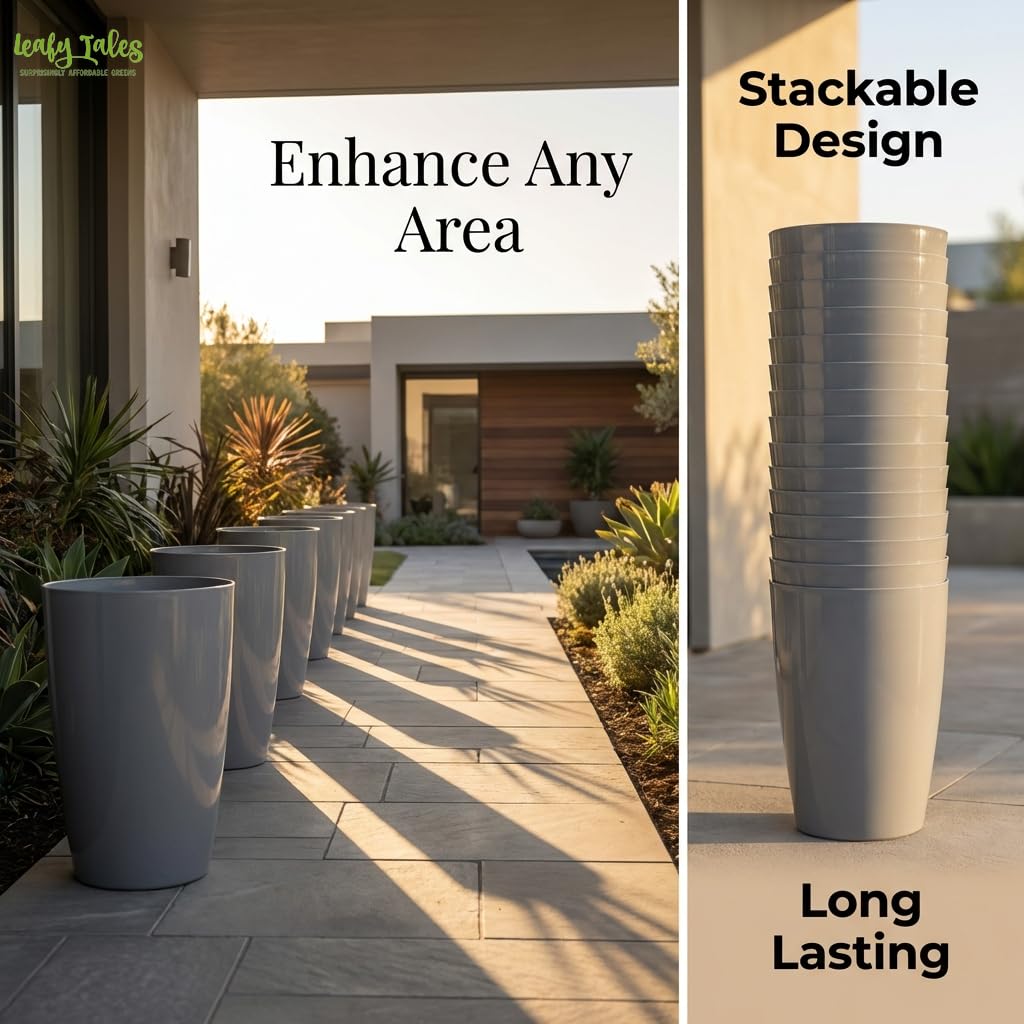 Leafy Tales Modern Round Tower Planter for Home Décor 12 INCH, Highly Durable,Lightweight Indoor Outdoor Planter, Flower Pot Gamla, Pot for Balcony Garden, Vegetables, Flowers & Greenery