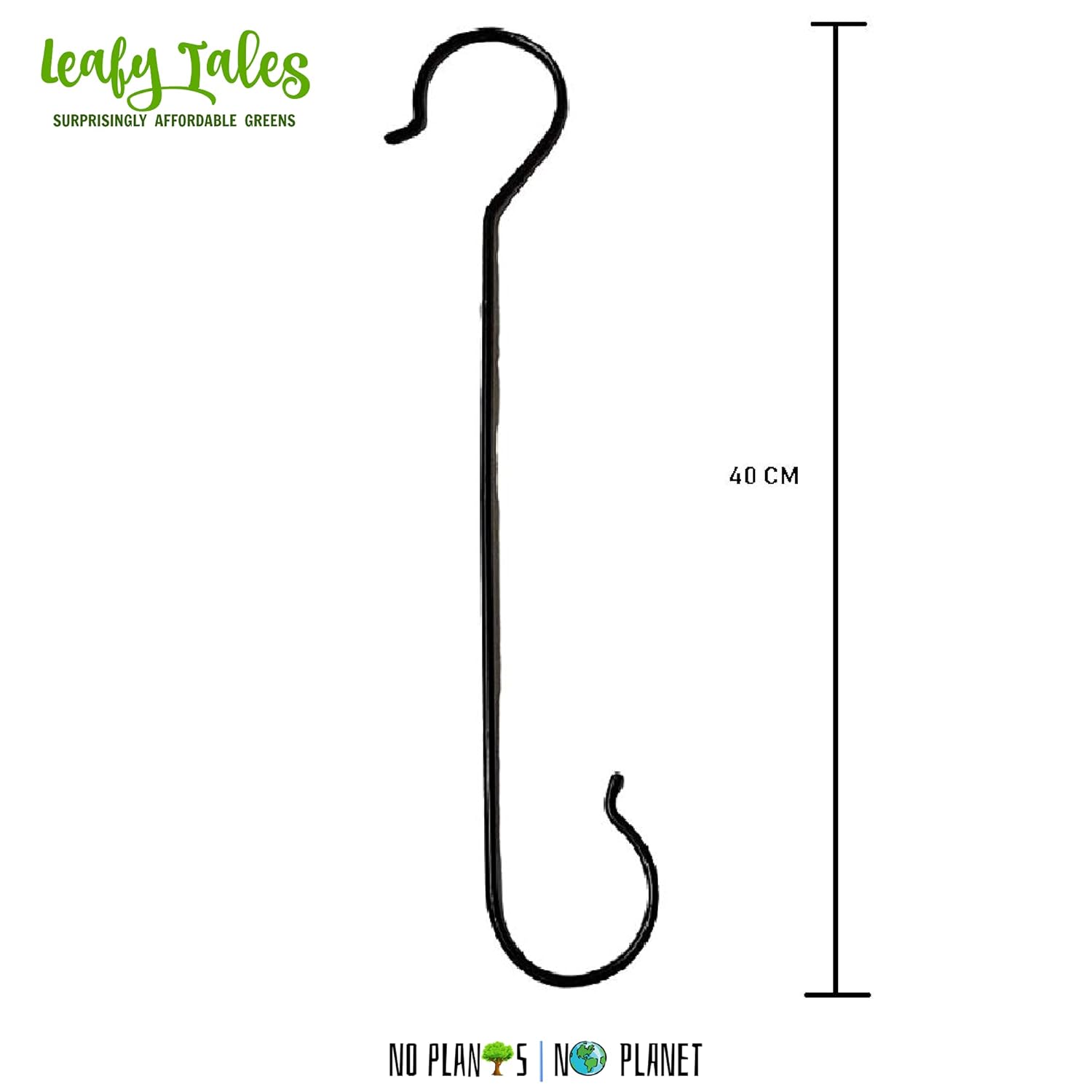 Leafy Tales 16-Inch Heavy Duty Metal S Hooks (Pack of 10) - Large Black S-Shaped Hanging Hooks for Plant Baskets, Bird Feeders, Pots & Pans | Rust-Proof Iron Utility Hooks for Home & Garden