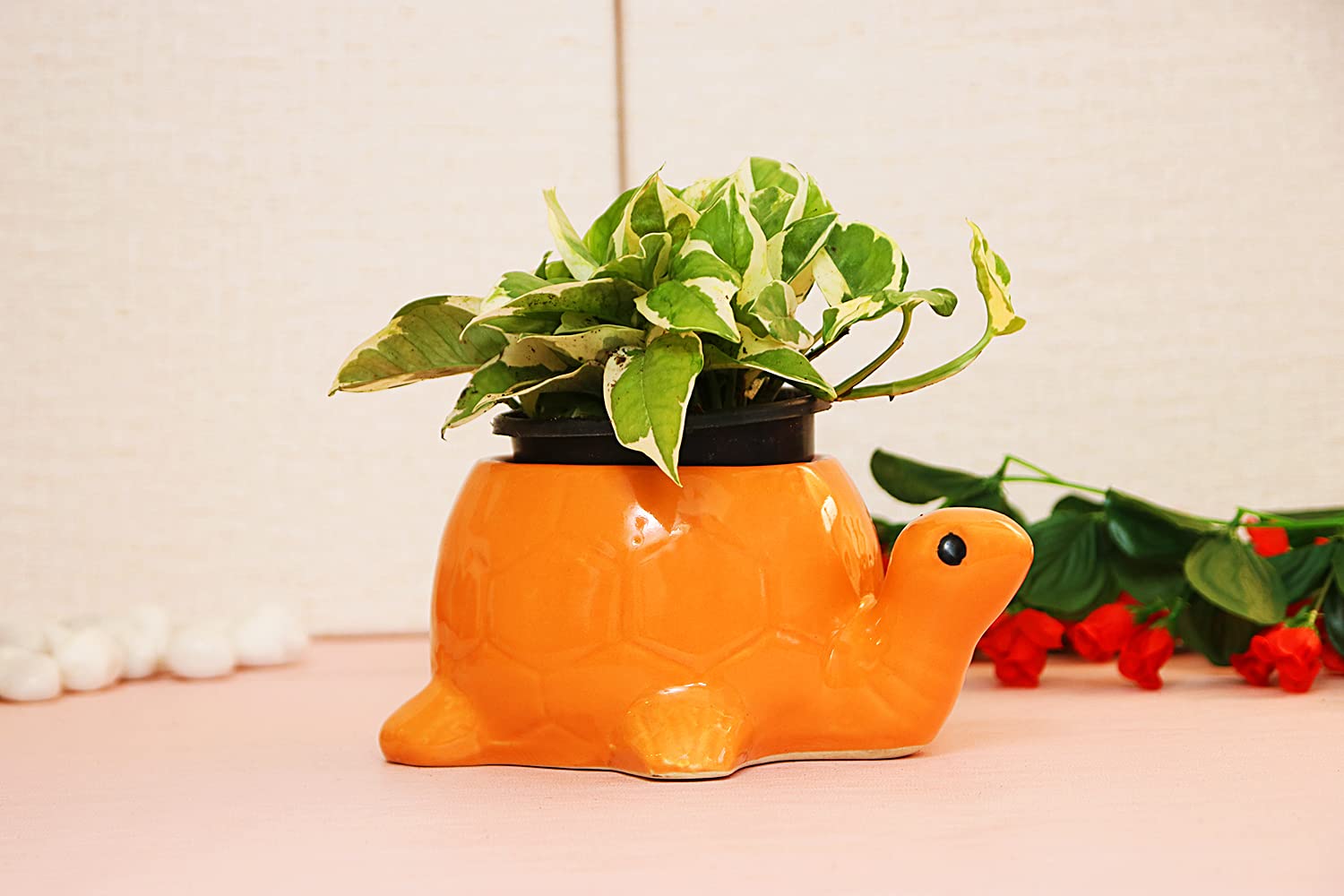 Leafy Tales Turtle Shape Ceramic Pot, Aqua, 4 Inch Size 1 pc