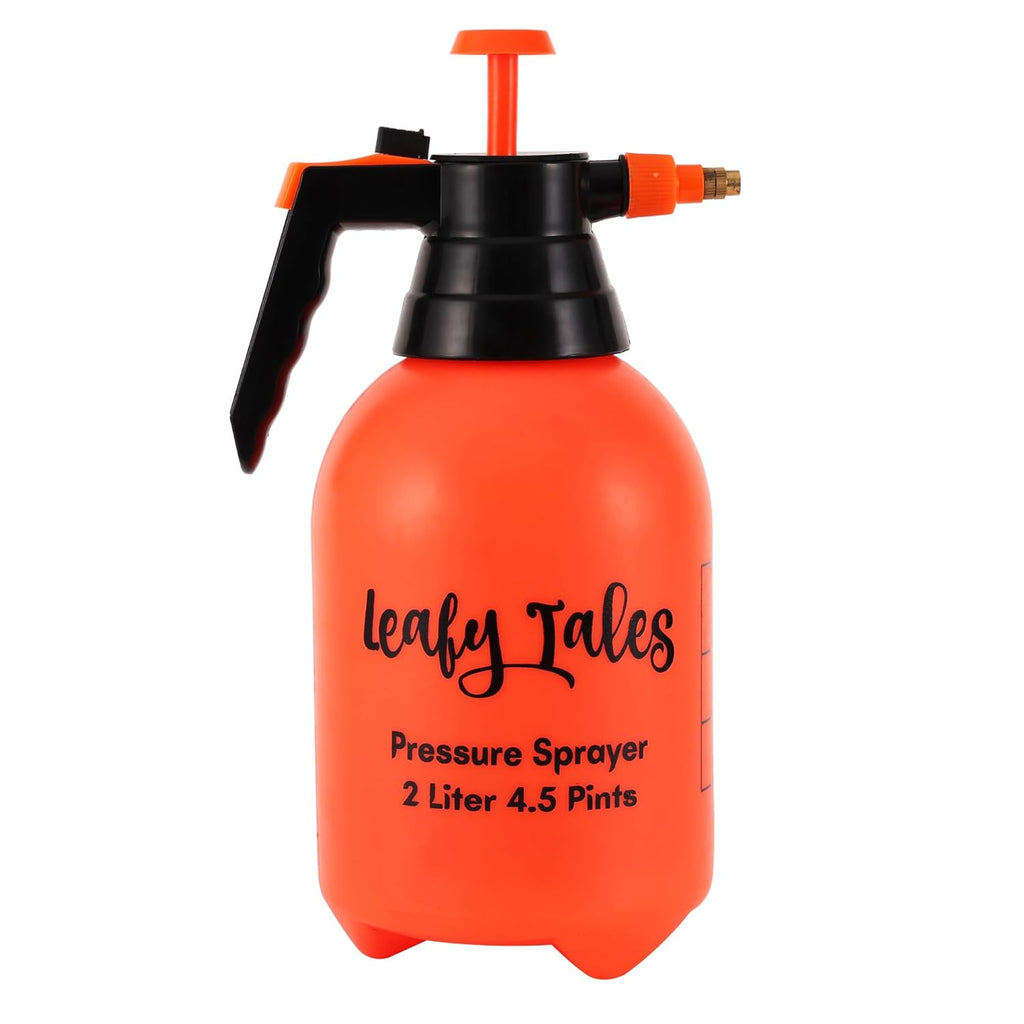 Leafy Tales 2L Manual Pressure Spray Pump (Orange) | Multipurpose Water Spray Bottle with Adjustable Nozzle | for Car & Bike Washing & Plant Watering