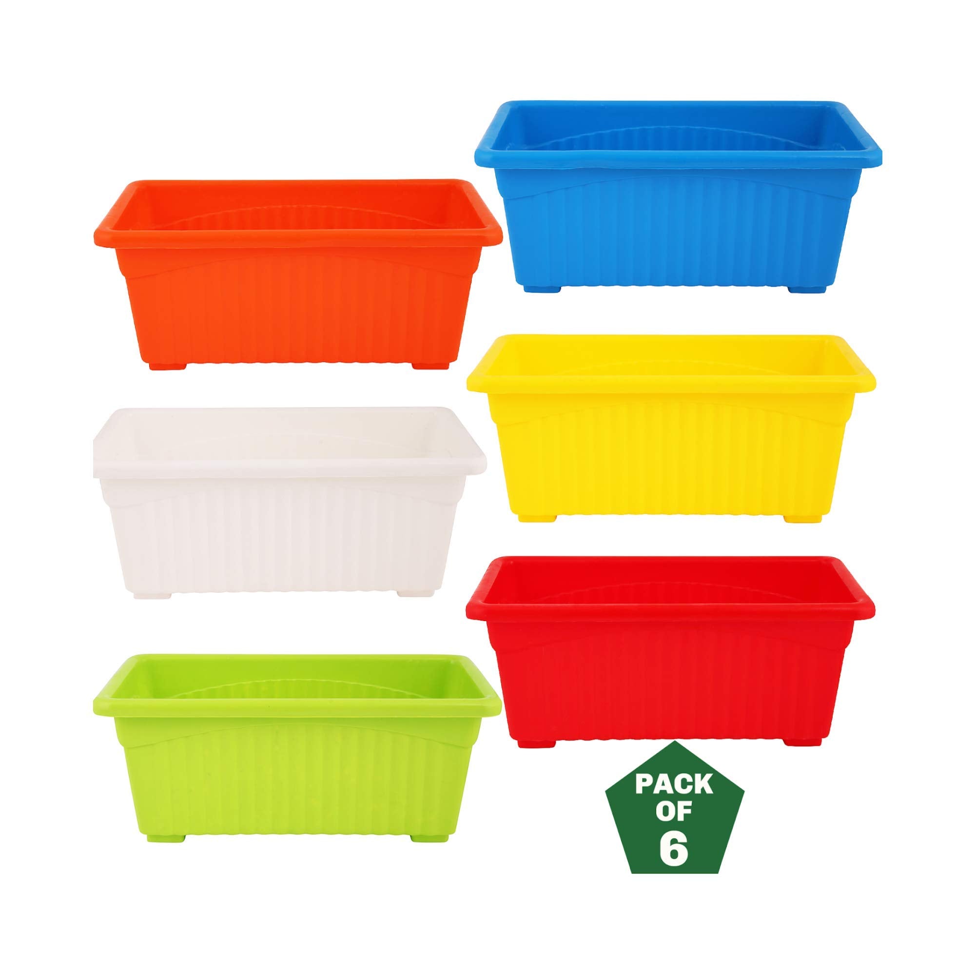 Leafy Tales Multicolor Rectangular Plastic Pots for Plants, Window Display, (Set of 12) (34.5 x 18.5 x 14 cm) (Tub - 12)