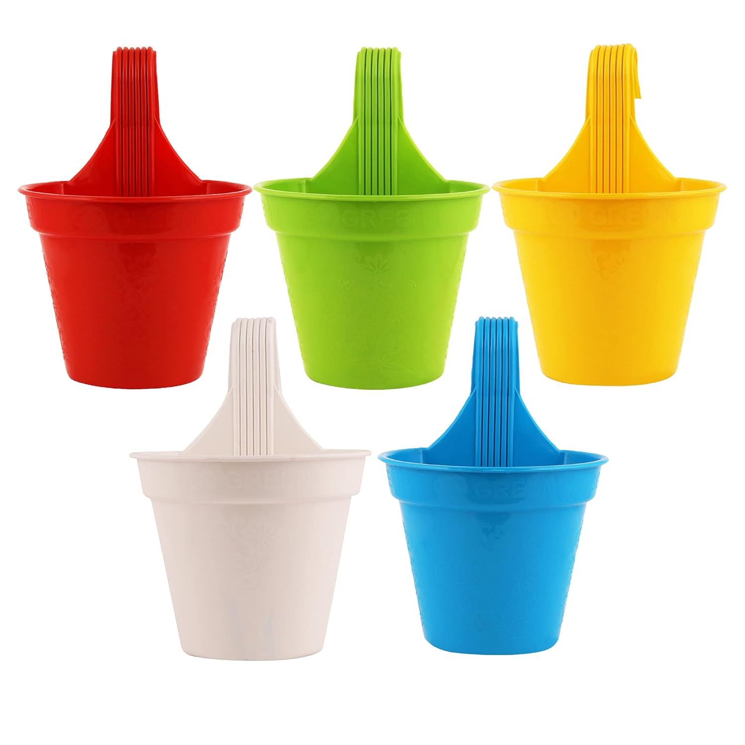 Leafy Tales Plastic Small Hook Hanging Pot, Multicolor 20.5 x 14.5 x 8.5 cm, 5 Pieces (Small Hook - 5) Plastic Pots, Pots for Plants, Gardening (Multicolour, Size: Small, Set of 5)