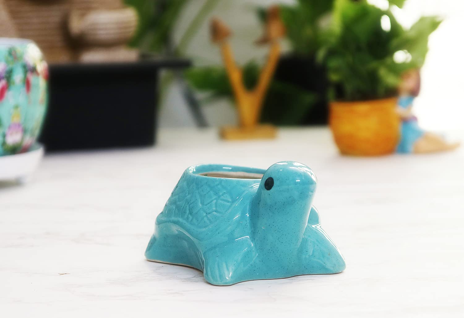 Leafy Tales Turtle Shape Ceramic Pot, Green, 4 Inch Size 1 pc