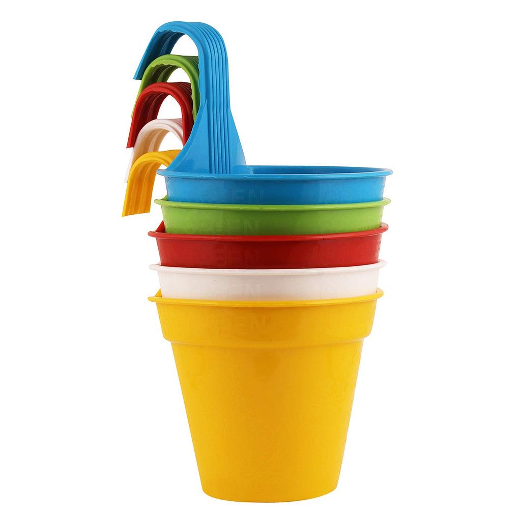 Leafy Tales Plastic Hanging Pots with Hook, Plant Pots for Balcony, Home, Office(Multicolor, 20.5 x 14.5 x 8.5 cm, Set of 5)