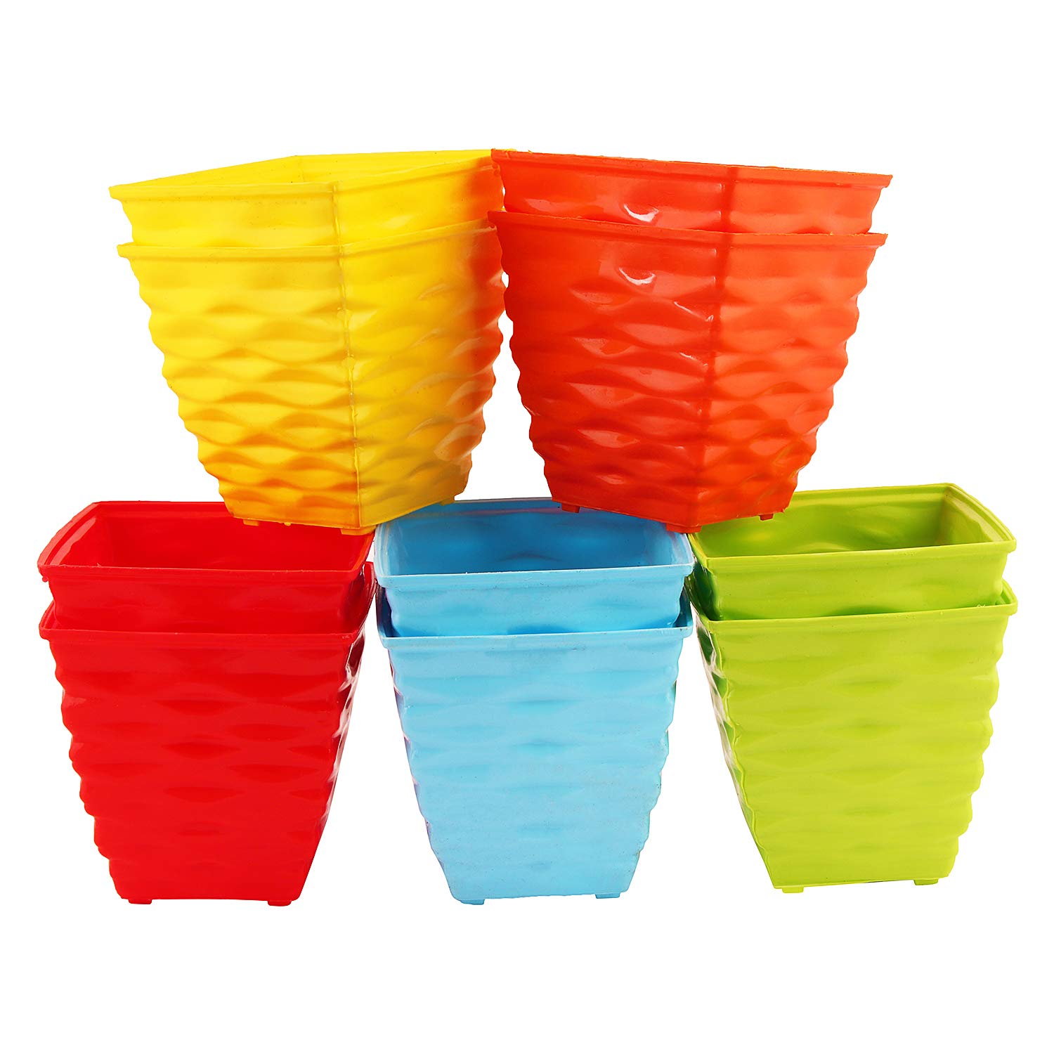 Leafy Tales Plastic Square Pots, Multicolor 9.5 x 10.5 x 8 cm 5 Piece, Small