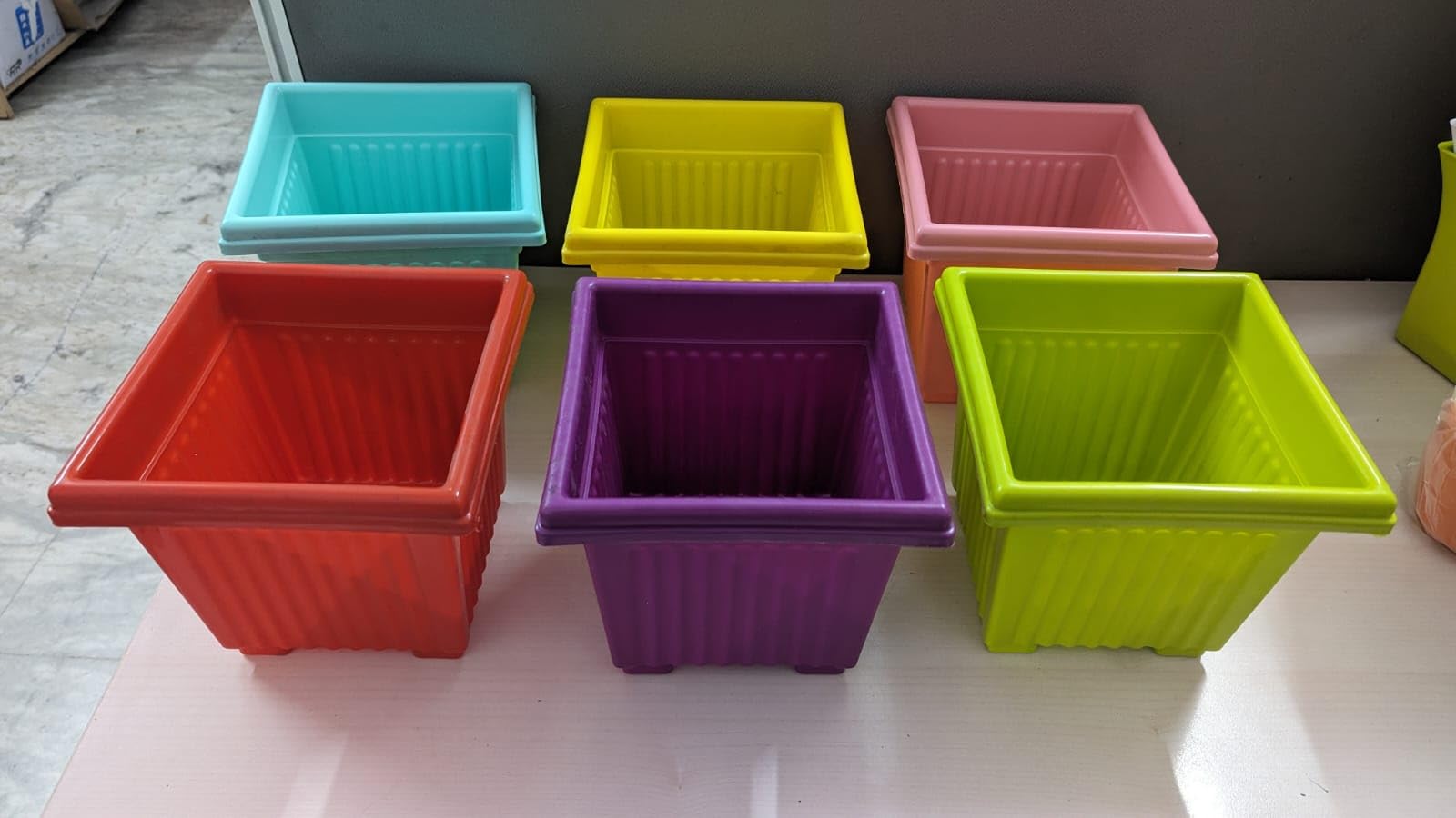 Leafy Tales Green Square Shape Planter| 8 Inch Plastic Pots for Indoor and Outdoor(Se of 5-Green Pots)