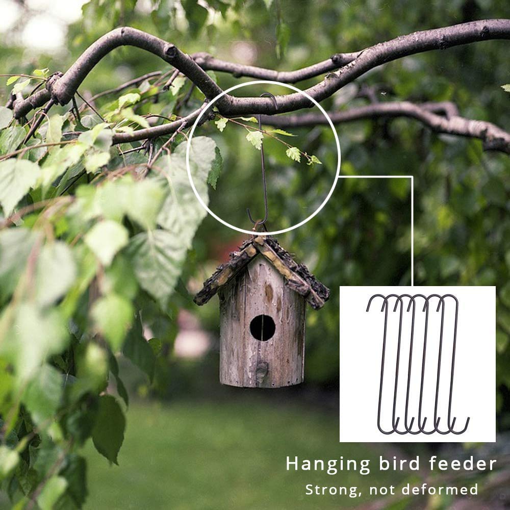 Leafy Tales 10-Inch Heavy Duty Metal S Hooks (Pack of 15) - Large Black S-Shaped Hanging Hooks for Plant Baskets, Bird Feeders, Pots & Pans | Rust-Proof Iron Utility Hooks for Home & Garden