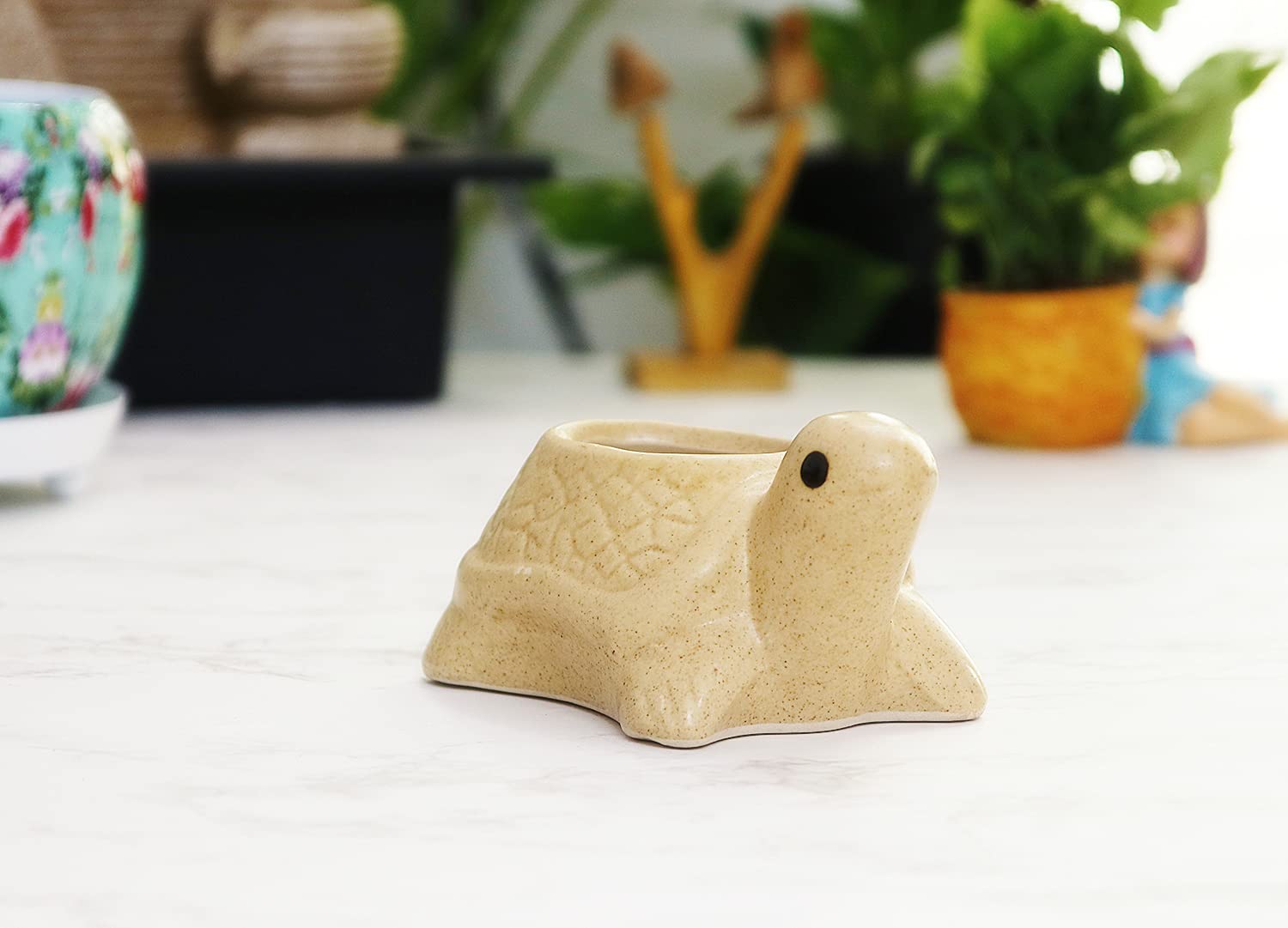 Leafy Tales Turtle Shape Ceramic Pot, Aqua, 4 Inch Size 1 pc