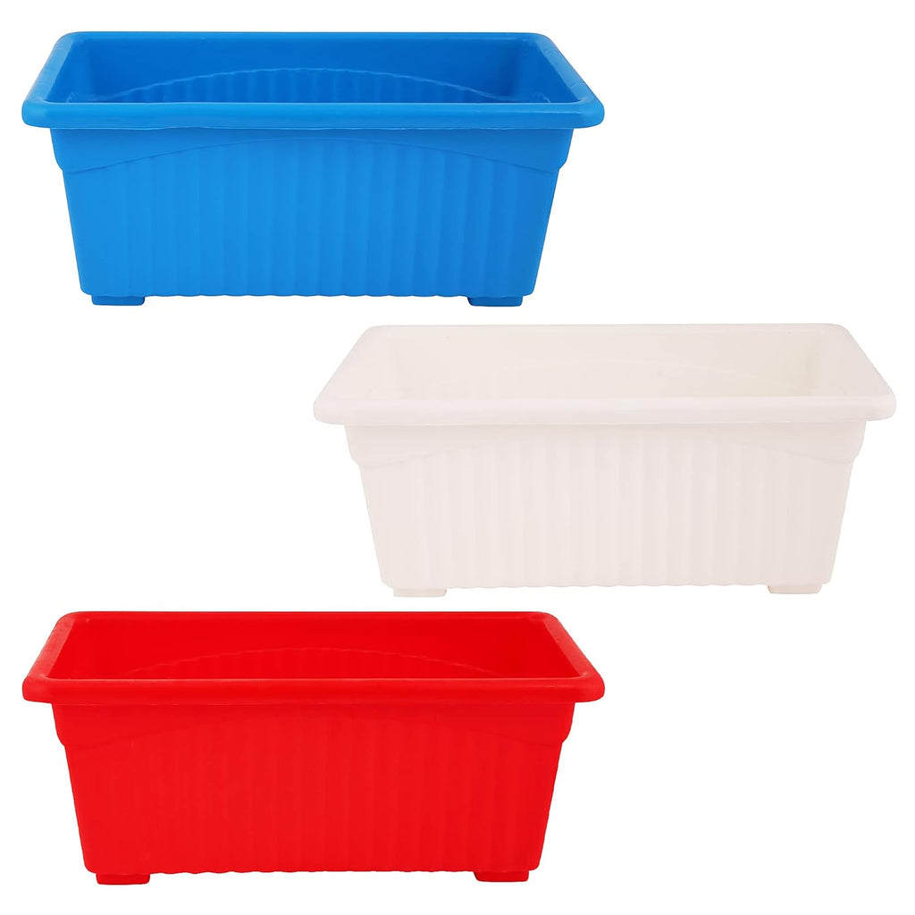 Leafy Tales Multicolor Rectangular Plastic Pots for Plants (Set of 3) (34.5 x 18.5 x 14 cm)