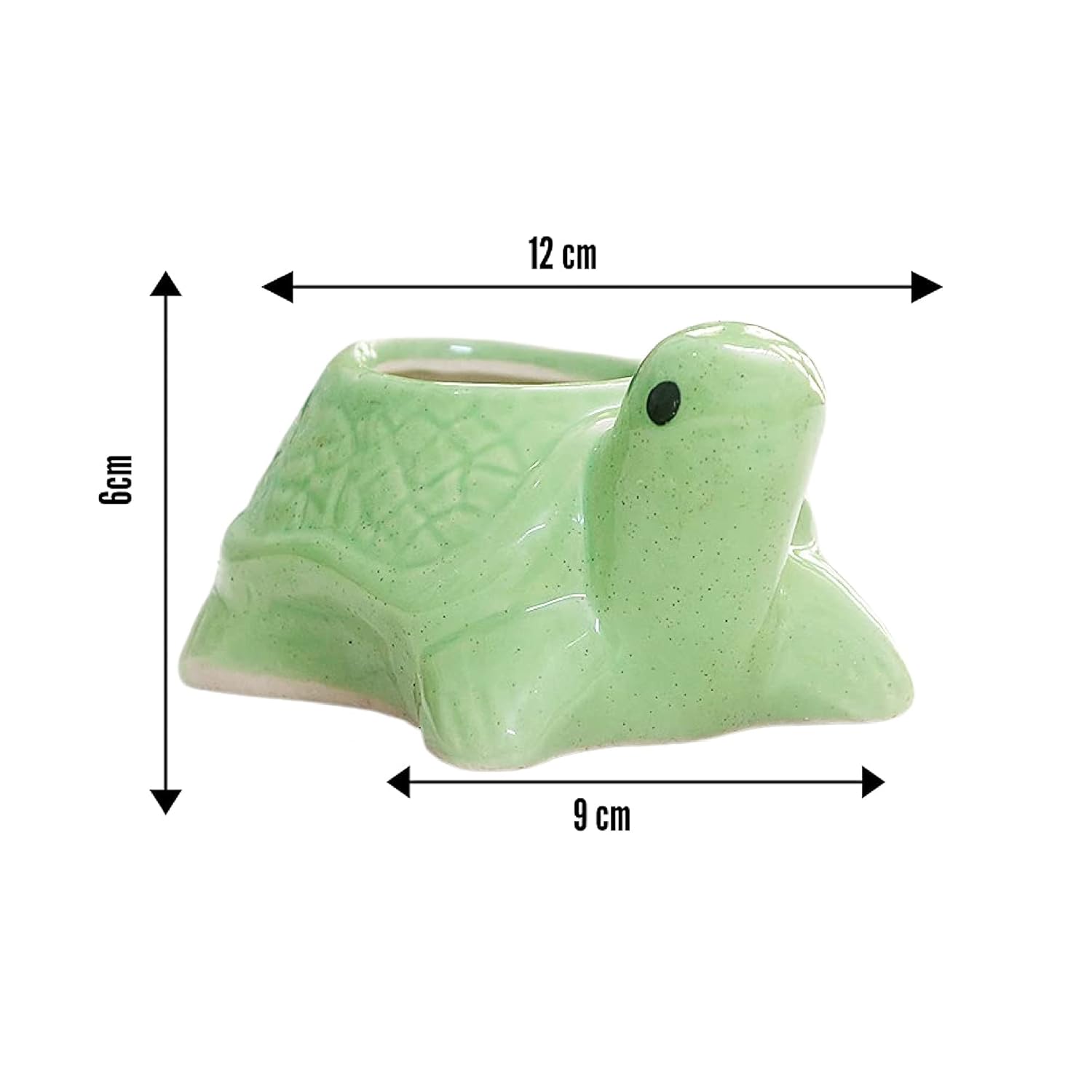 Leafy Tales Turtle Shape Ceramic Pot, Green, 4 Inch Size 1 pc